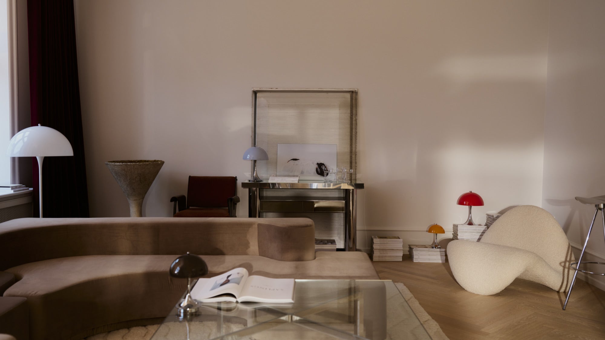 Portable Lamp PANTHELLA 250 red with chrome base