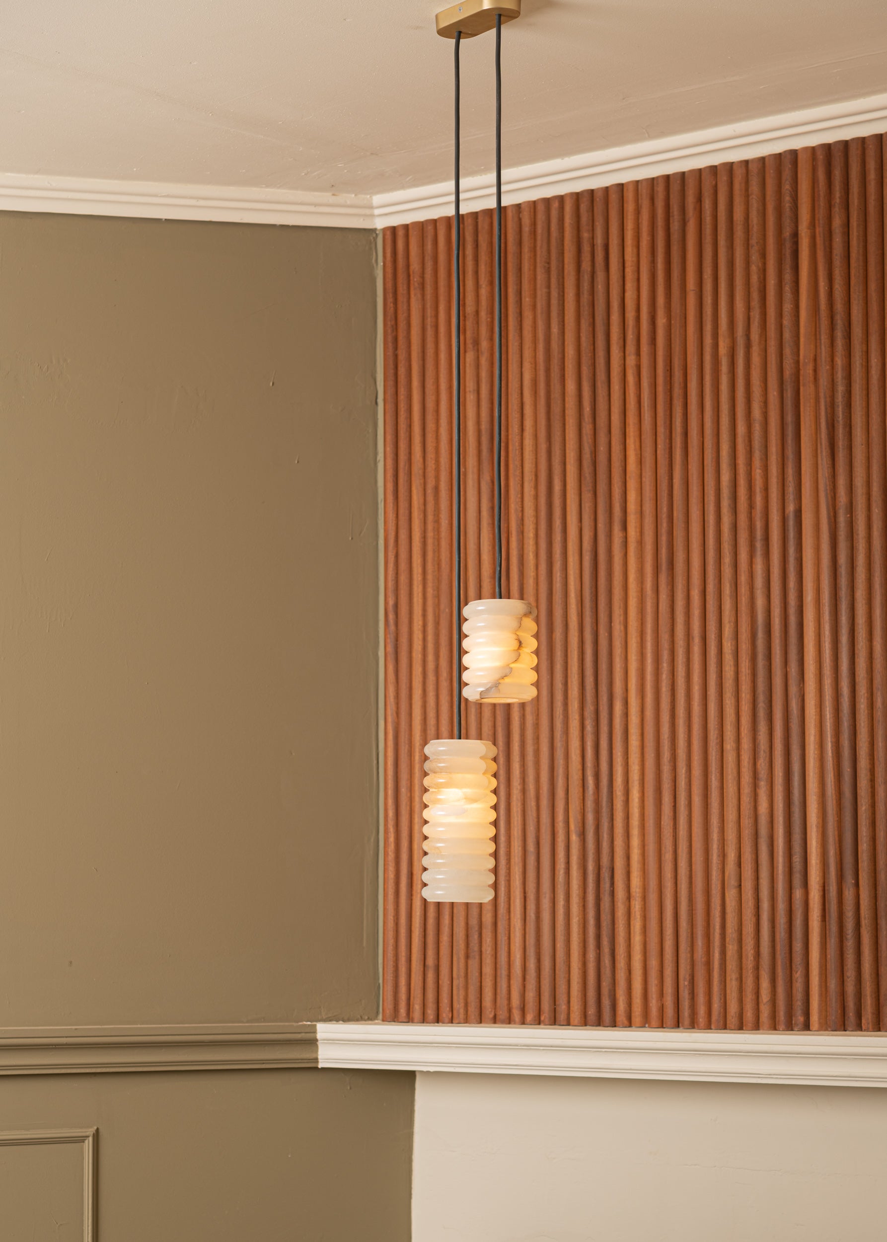 Hanglamp MANIKO FLUTA DOUBLE wit alabaster