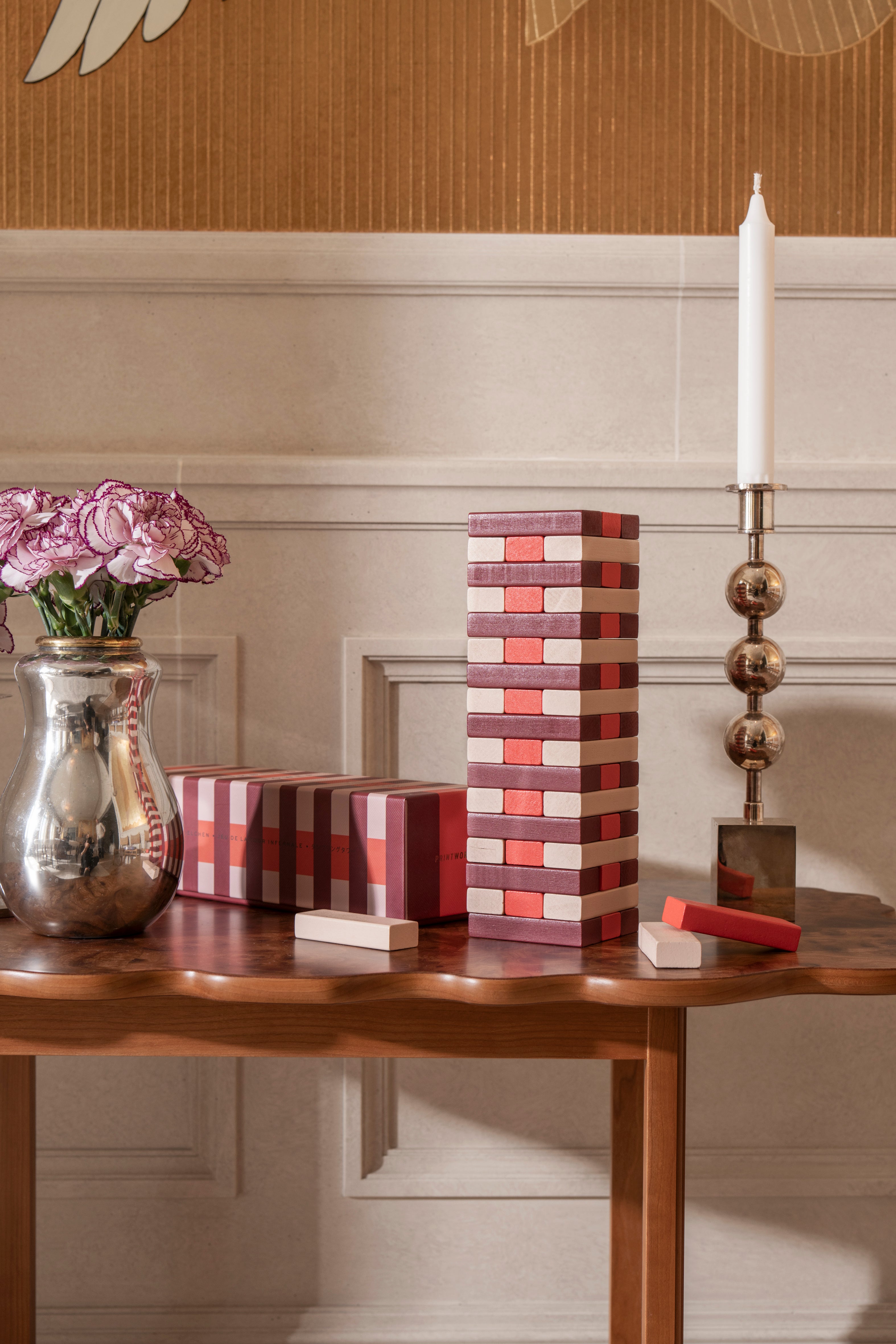 Gra strategische Yenga TUMBLING TOWER beige mit Rot