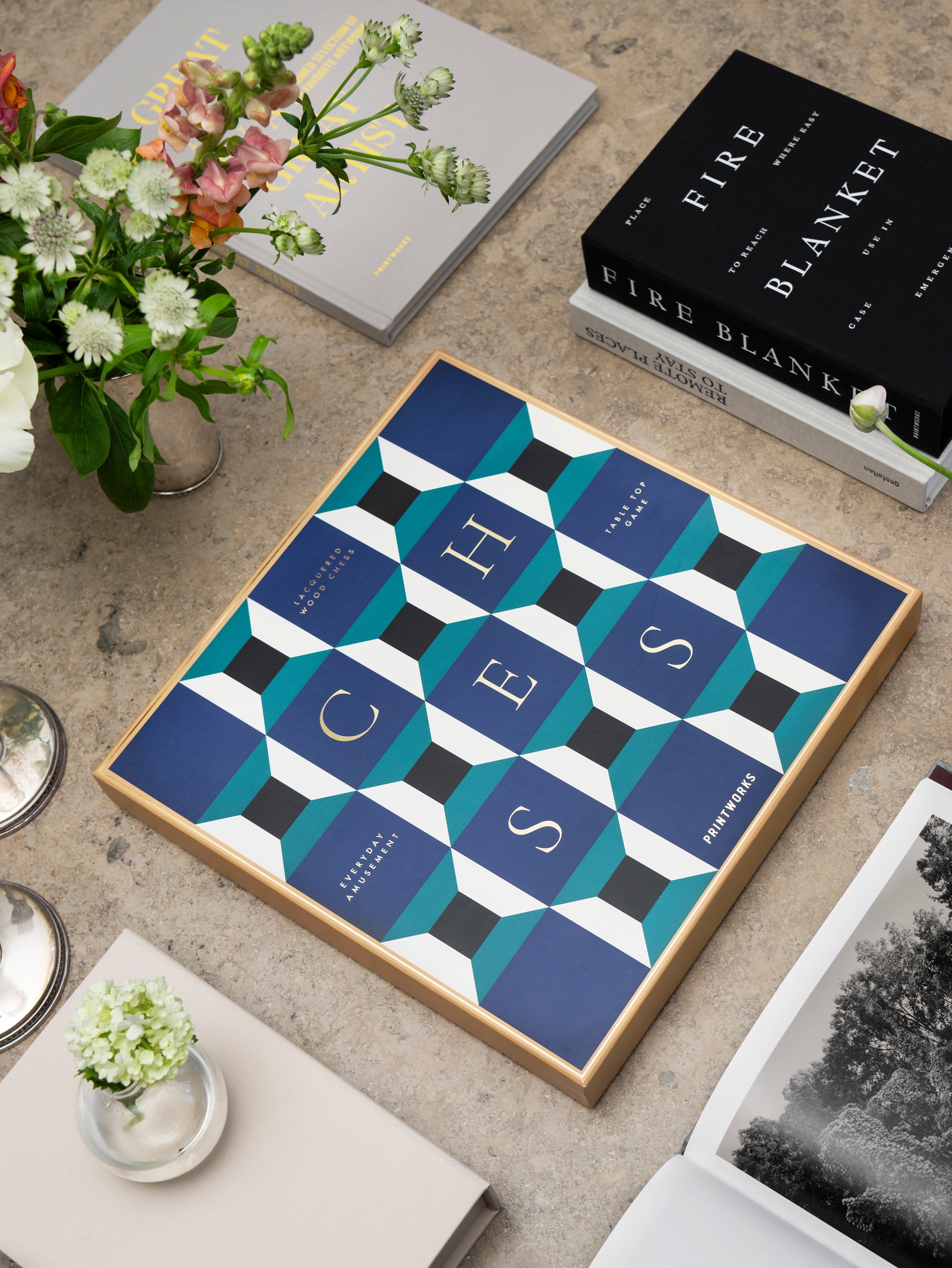 Gelakte schaakset ATHENA blauw