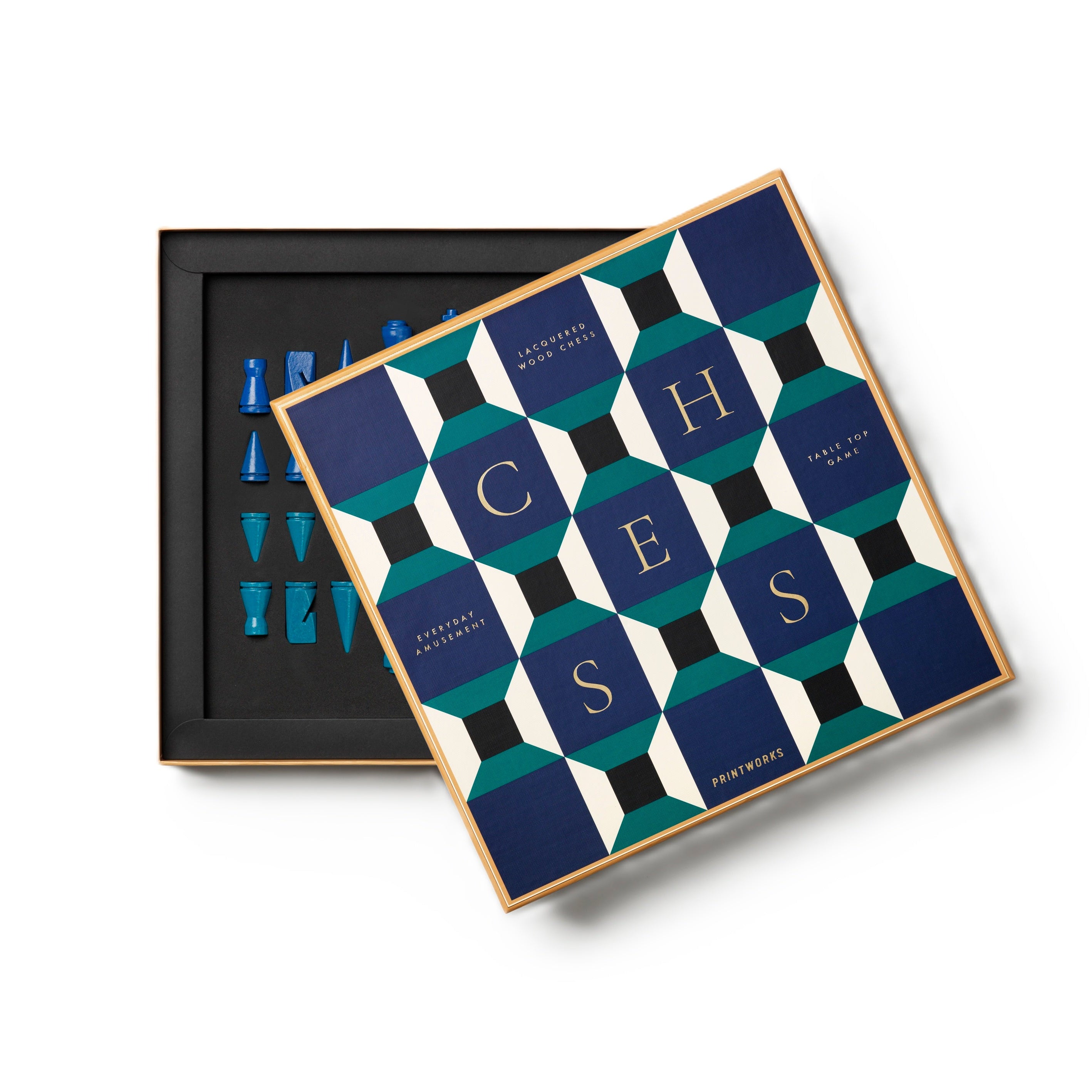 Gelakte schaakset ATHENA blauw