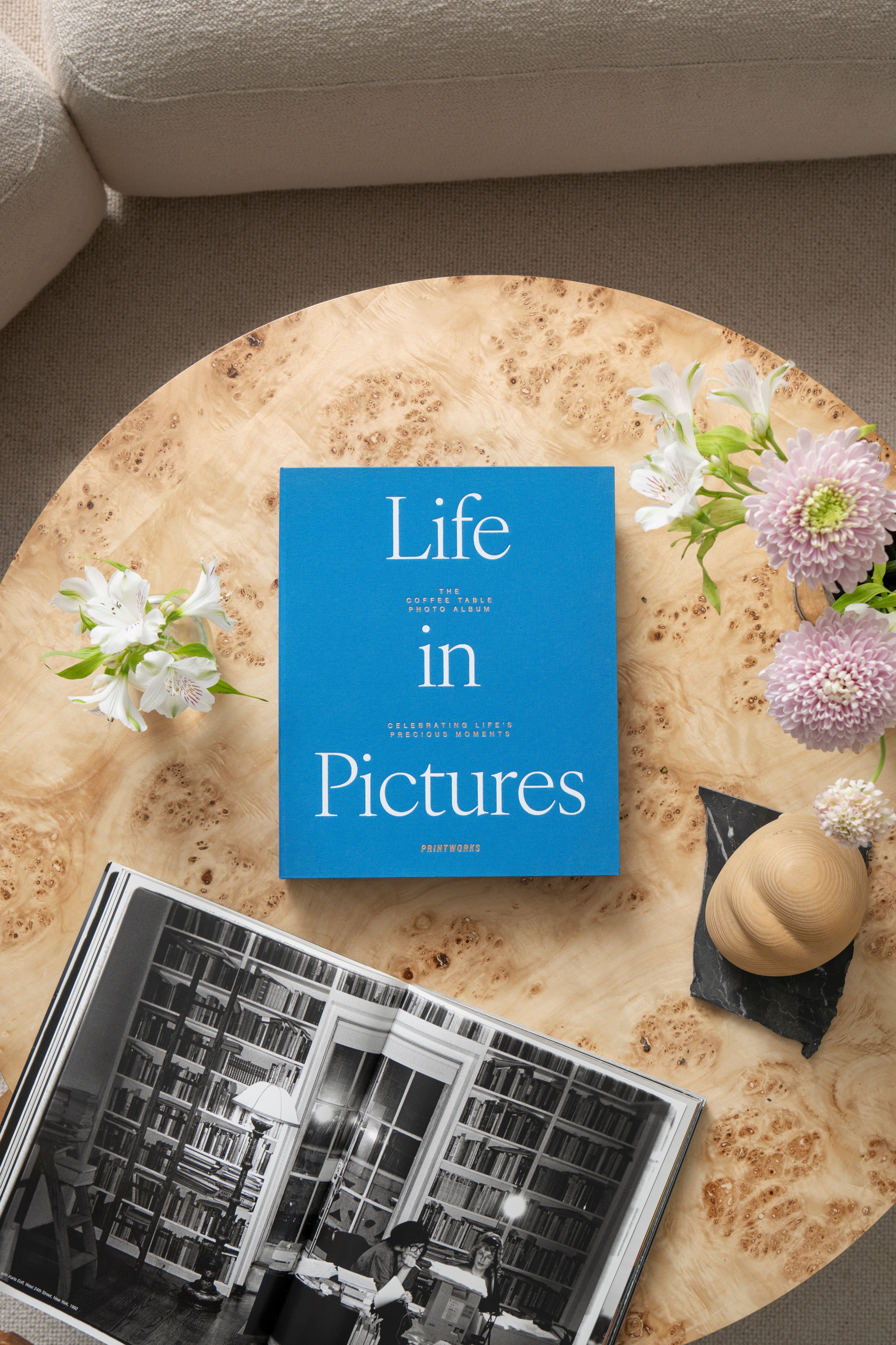 Fotoalbum LIFE IN PICTURES blauw met wit