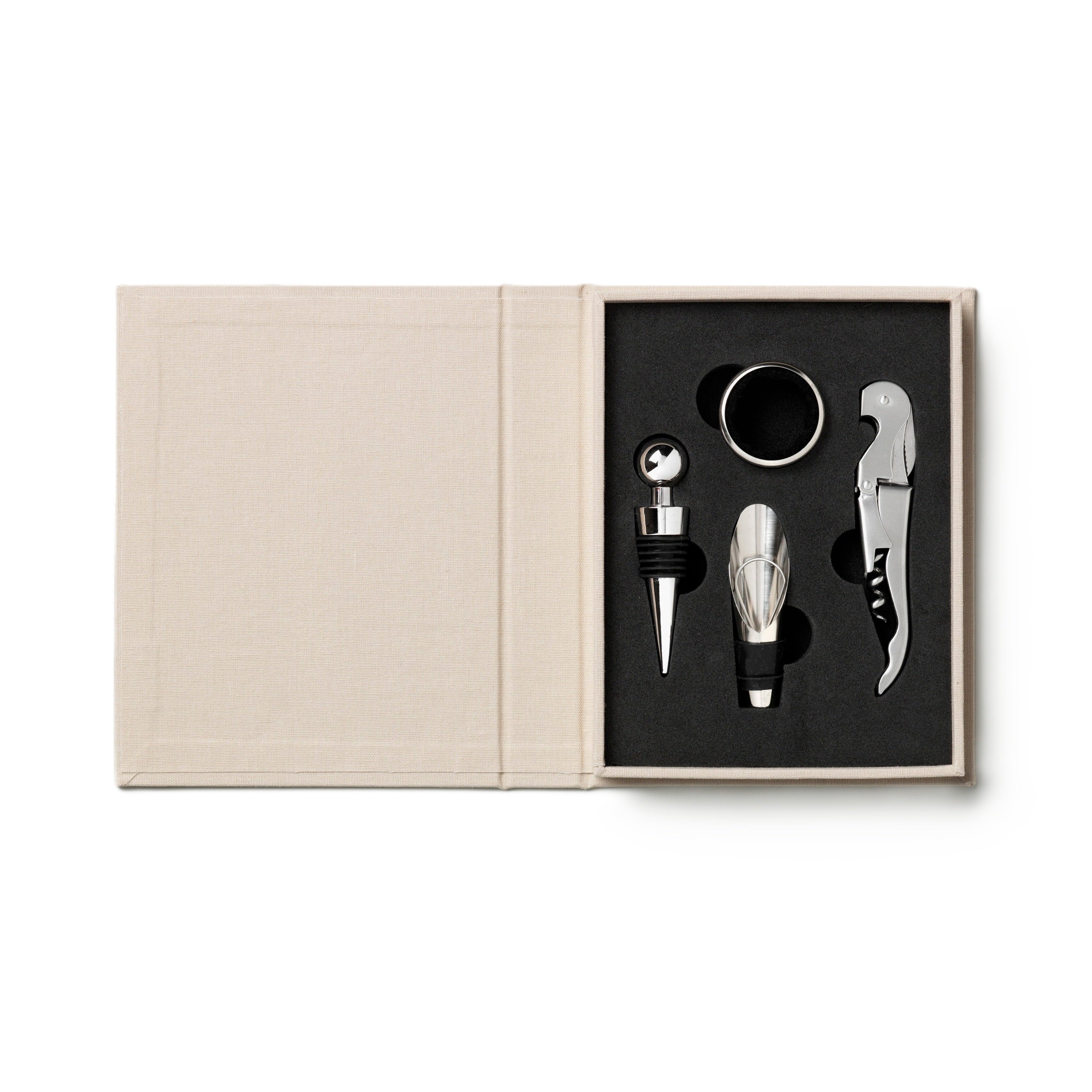 Wijnaccessoireset THE ESSENTIALS beige met bordeaux