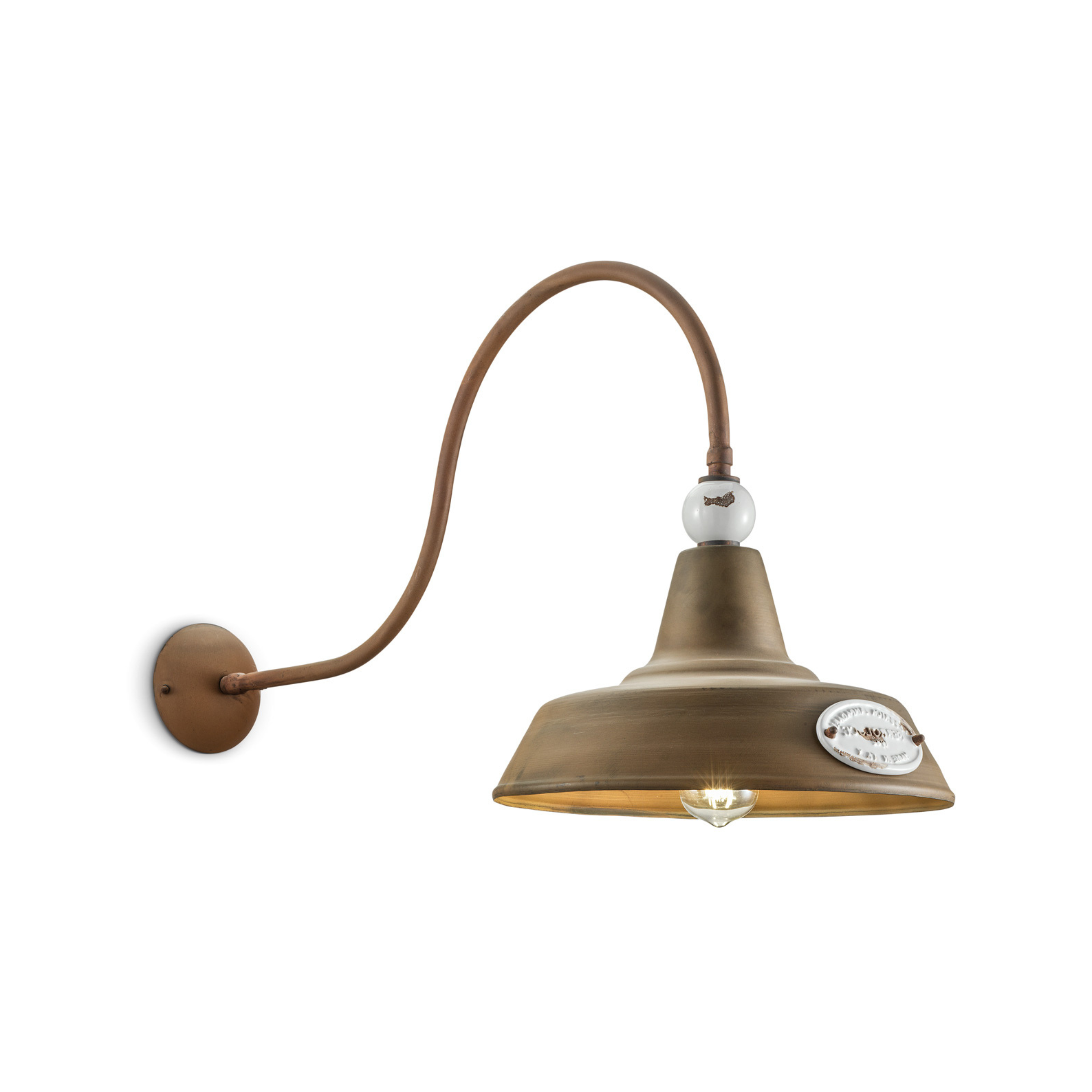 Wall lamp with ceramic-iron arm GRUNGE rusty with cream Craquelé effect