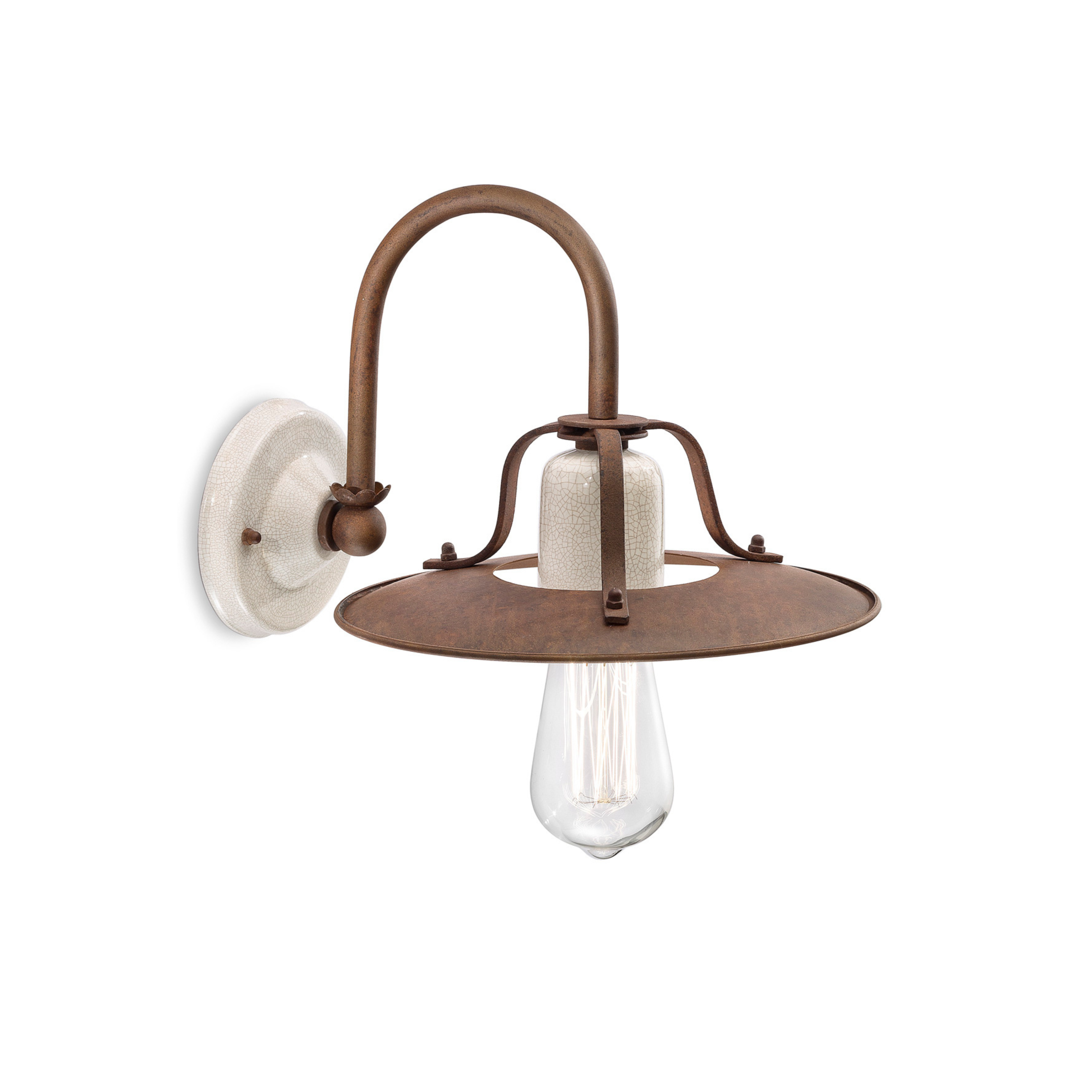 Wandleuchte aus Keramik und Eisen GRUNGE Rost mit cremefarbenem Craquelé-Effekt 