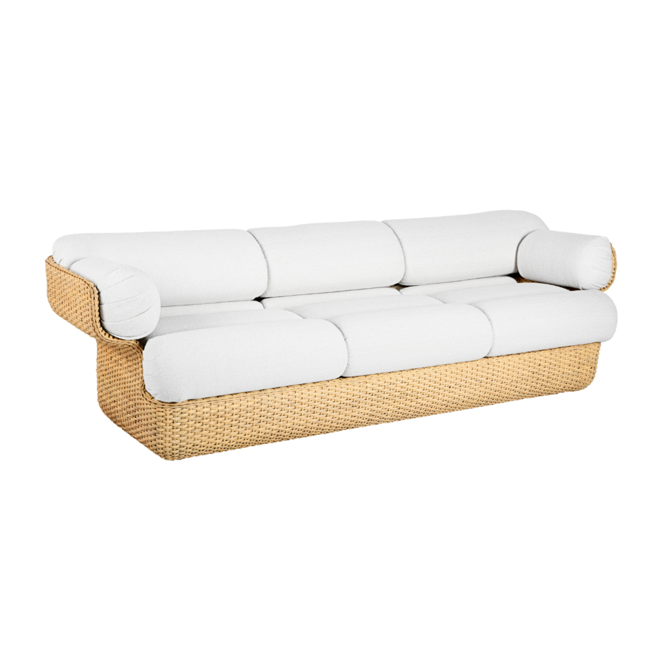 BASKET 3-Sitzer-Sofa weiß mit Rattan