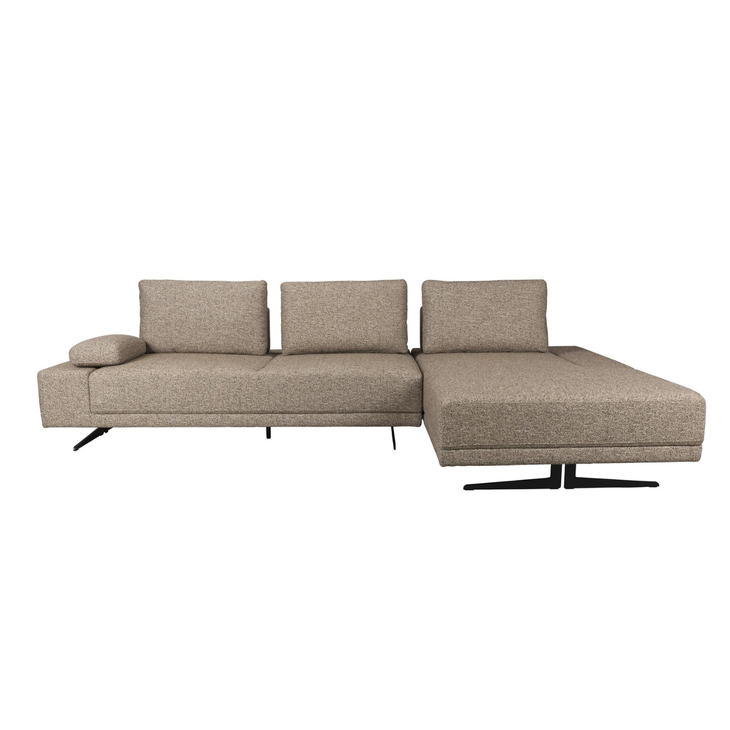 Rechthoekige SHELLY hoekbank in donkerbeige melange met zwarte basis