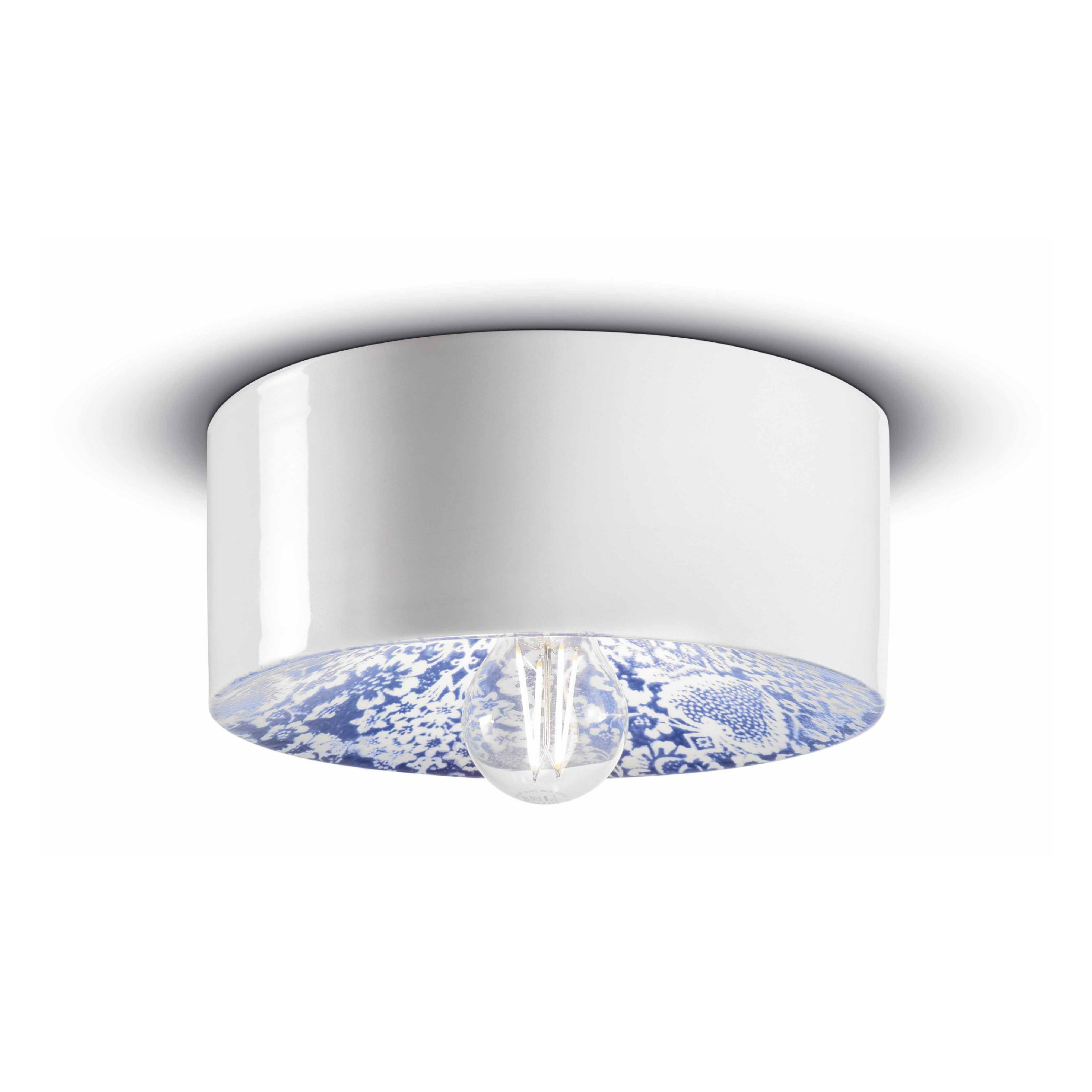 Wandlamp keramisch PI blauwe bloemen