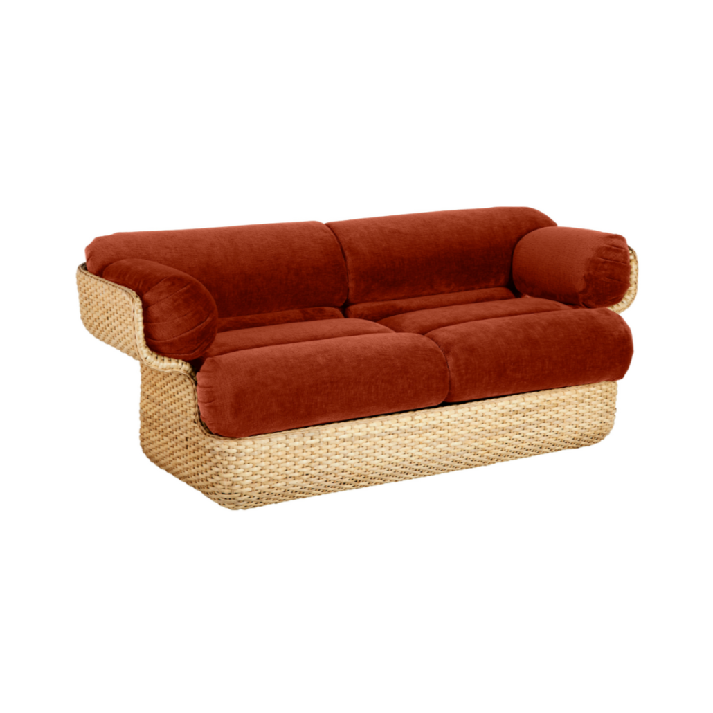 2-Sitzer-Sofa BASKET burgund mit Rattan