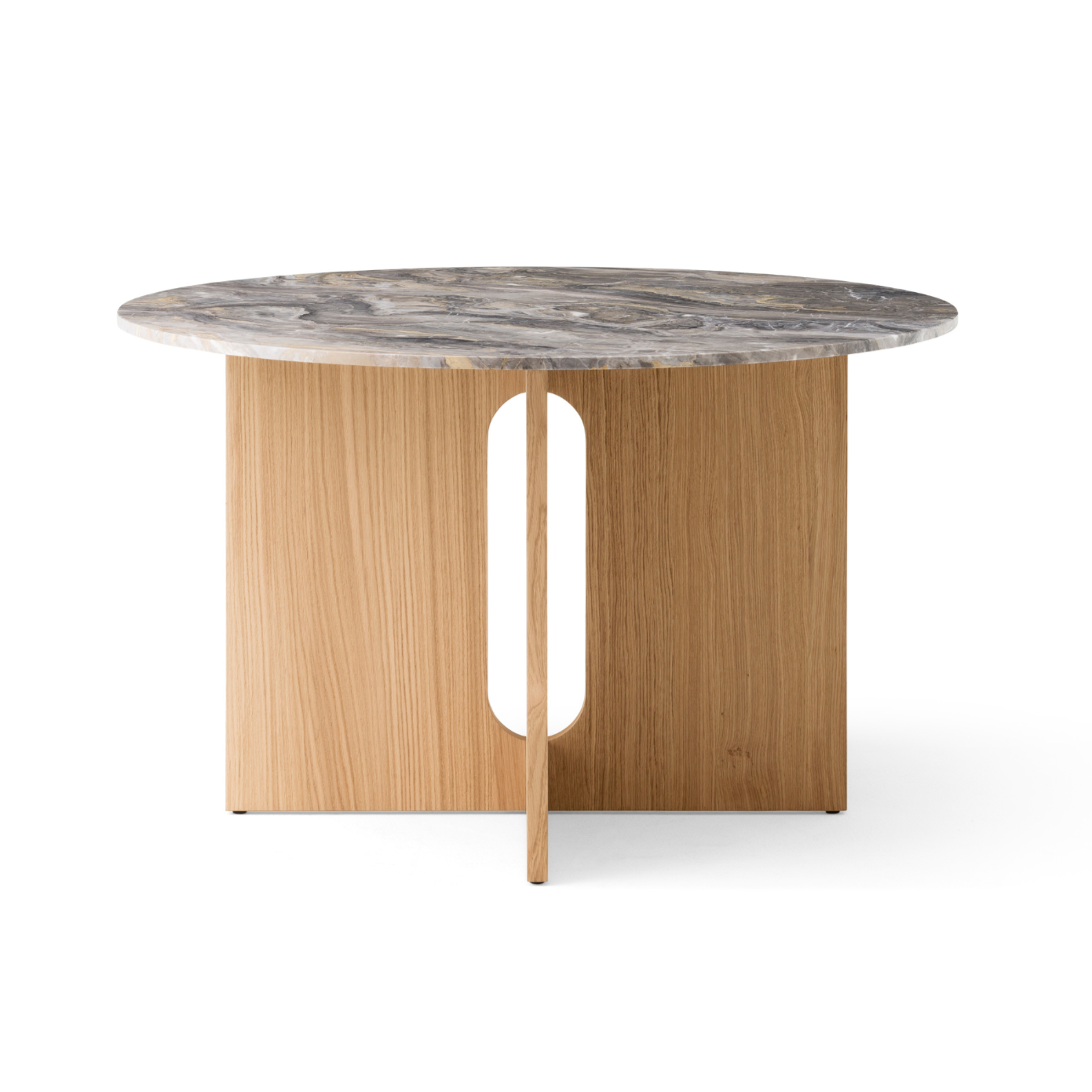 Round table ANDROGYNE gray marble with oak base