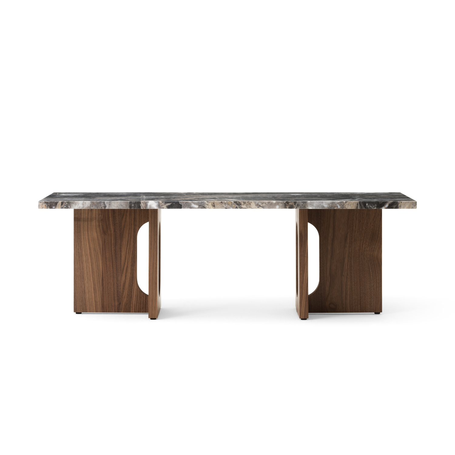 Couchtisch ANDROGYNE grauer Marmor mit Nussbaumfuß