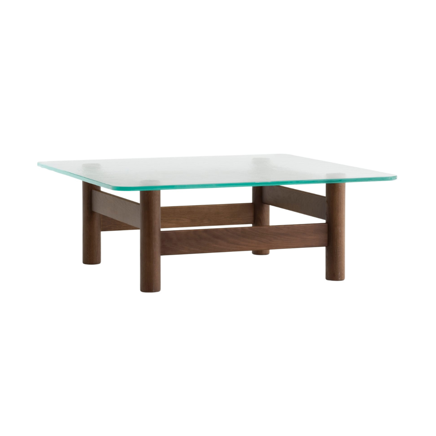 BRASILIA coffee table with glass top and dark oak base