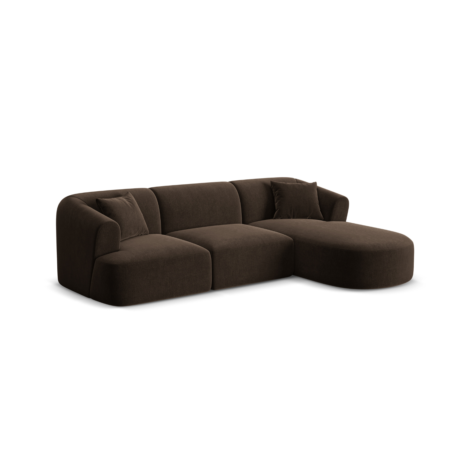 Right-facing velvet corner sofa for 4 people CAMPI chocolate