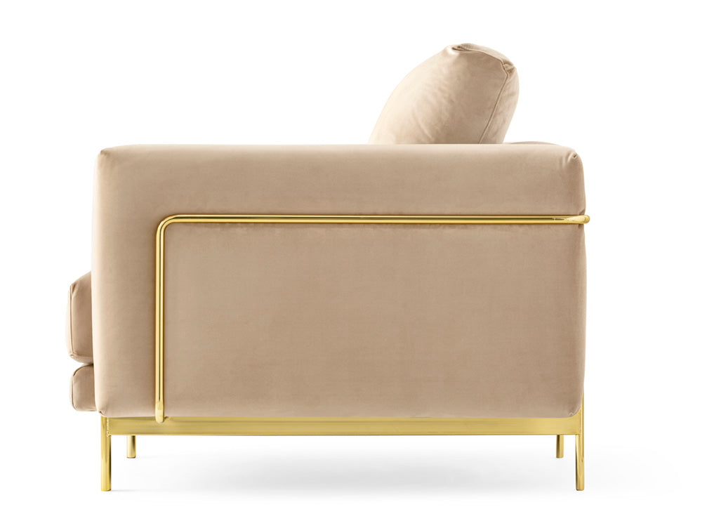 Gestoffeerde ROD fauteuil met gouden basis