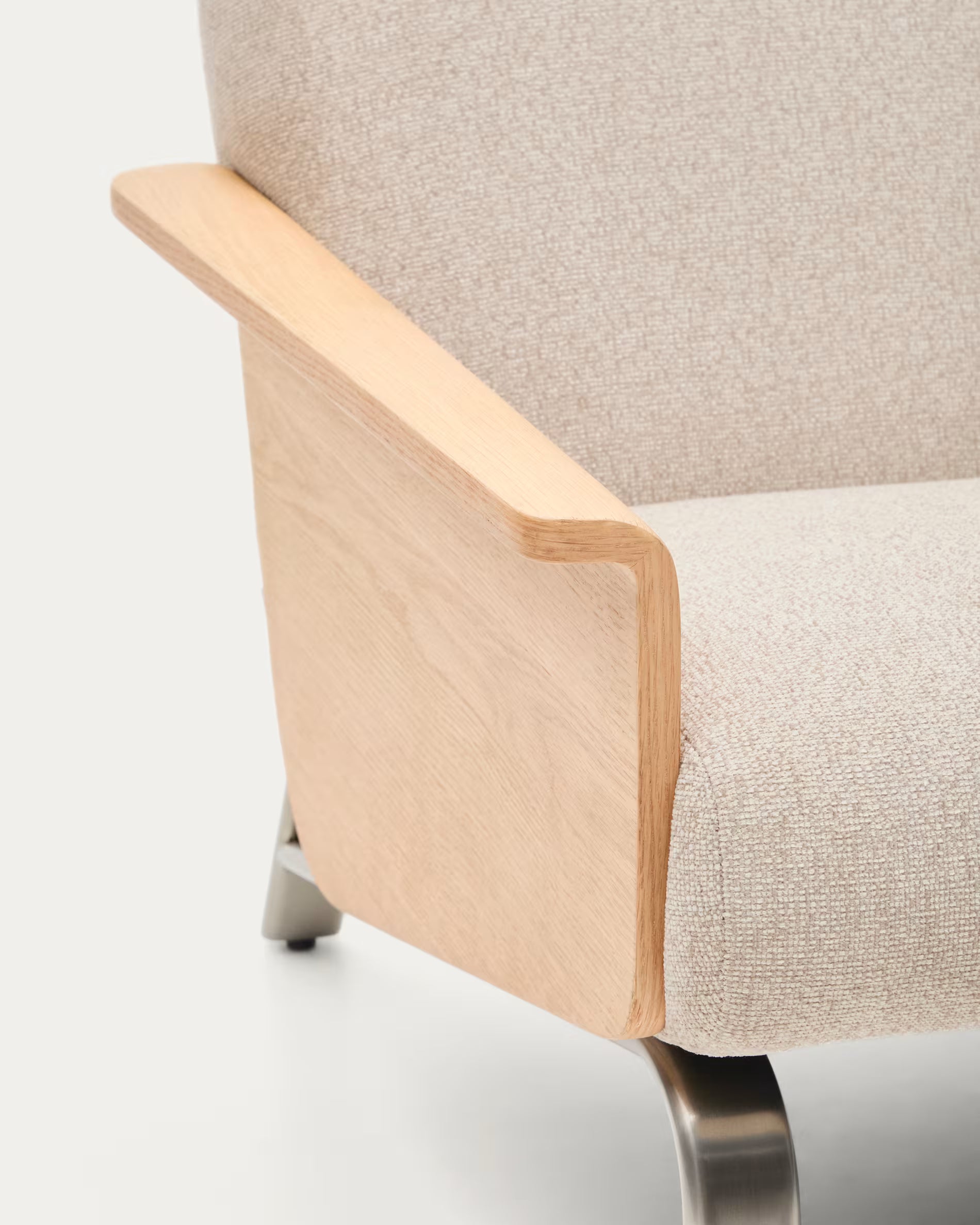 2-seater Sofa AMSEN beige with oak plywood and steel base