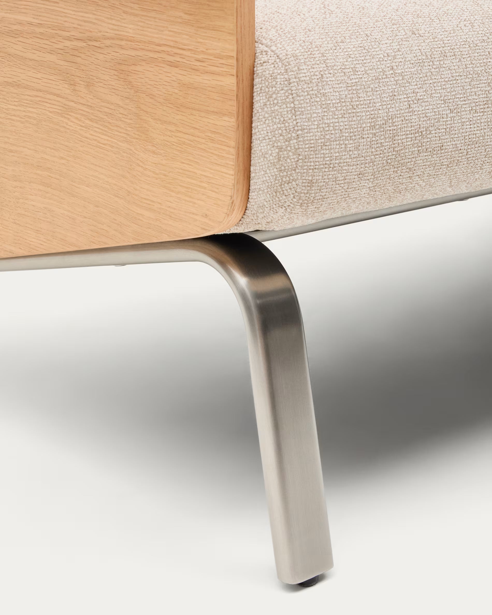 2-seater Sofa AMSEN beige with oak plywood and steel base