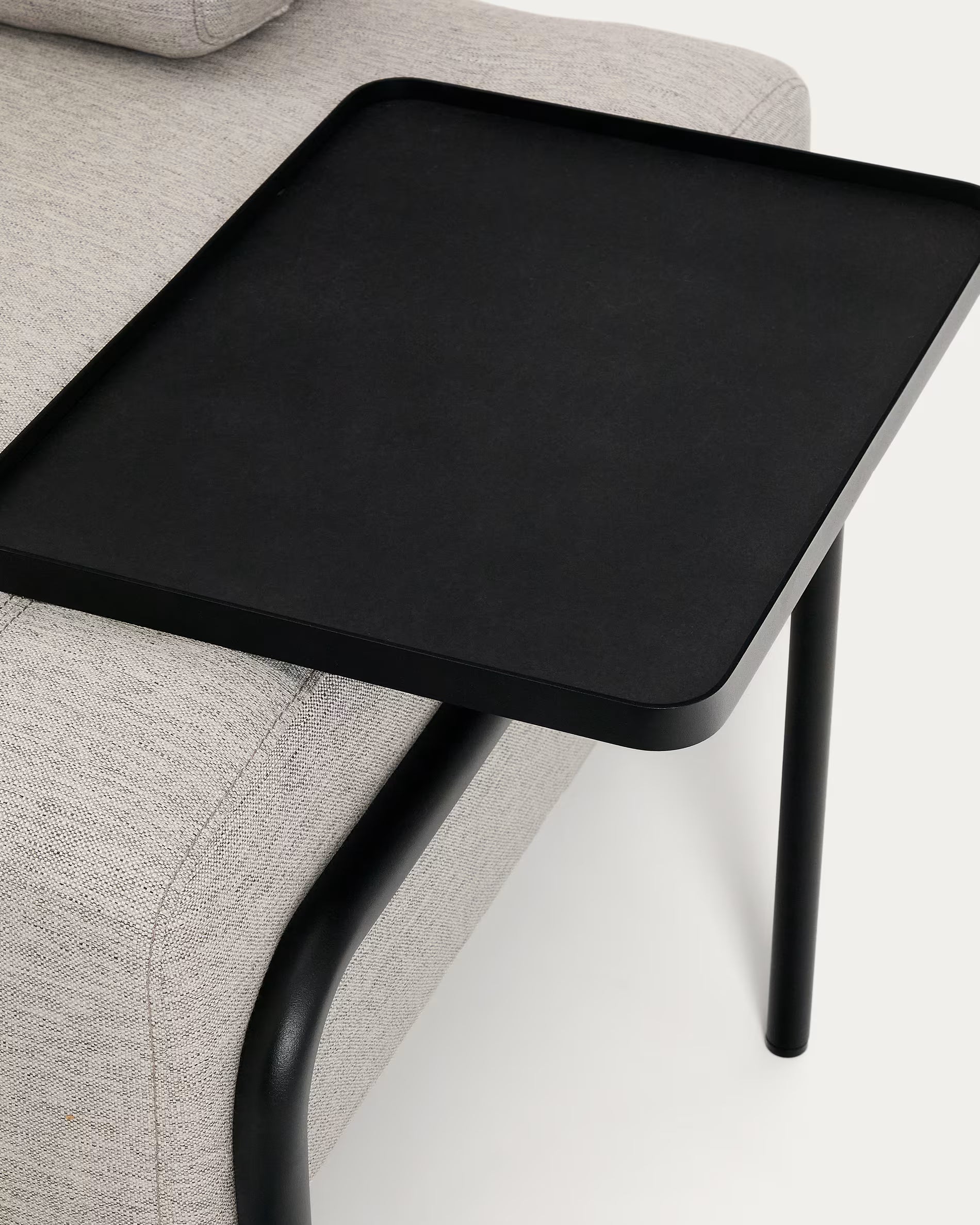 Sofa 2-zits links met plank COMPO grijsbeige met zwarte basis