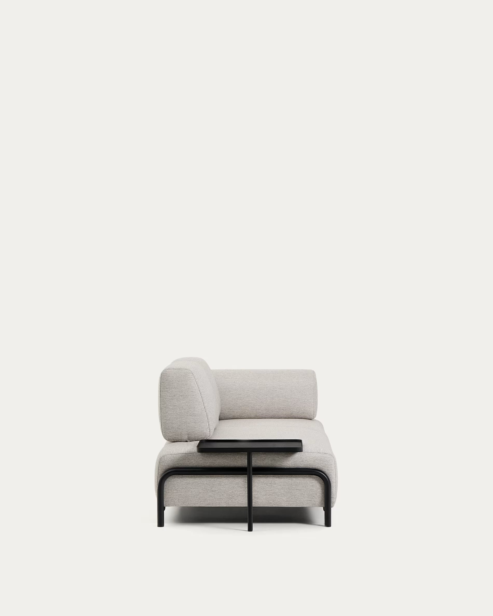 Sofa 2-zits links met plank COMPO grijsbeige met zwarte basis