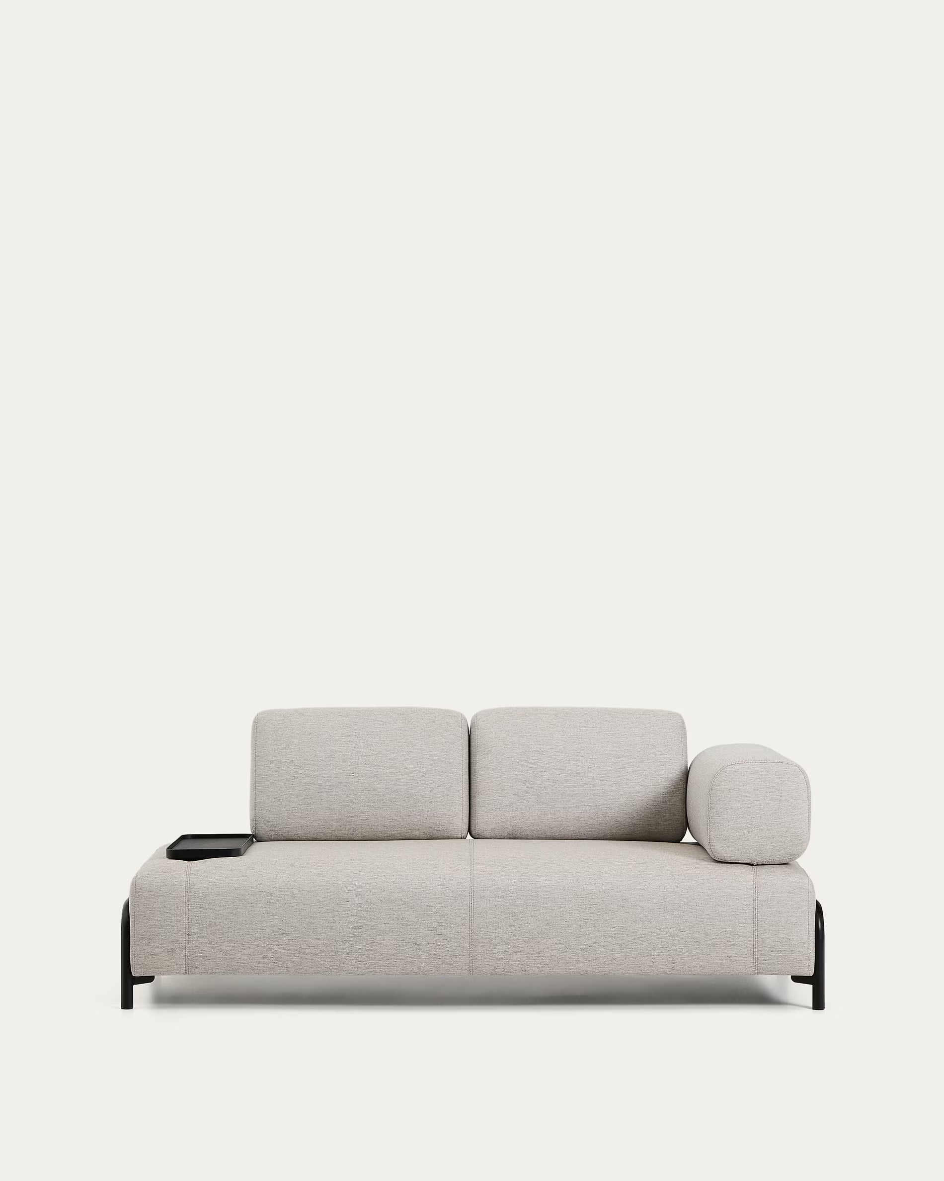 2-seater right-facing sofa with tray COMPO gray-beige with black base