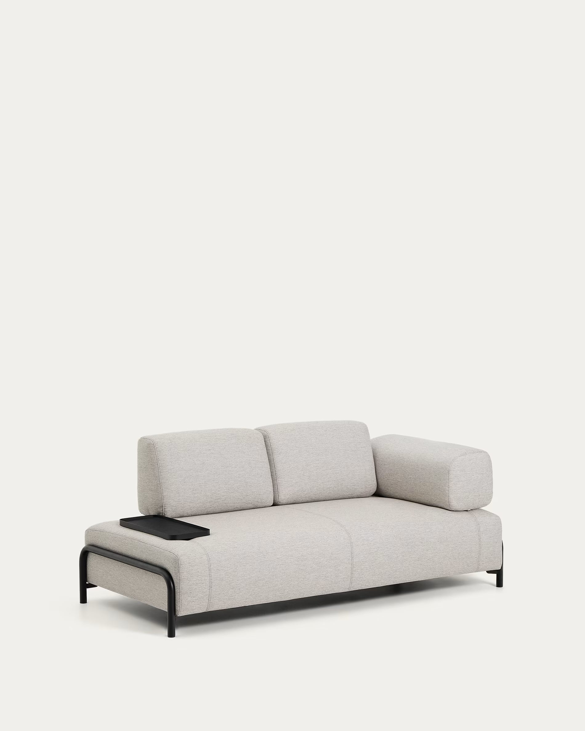2-seater right-facing sofa with tray COMPO gray-beige with black base
