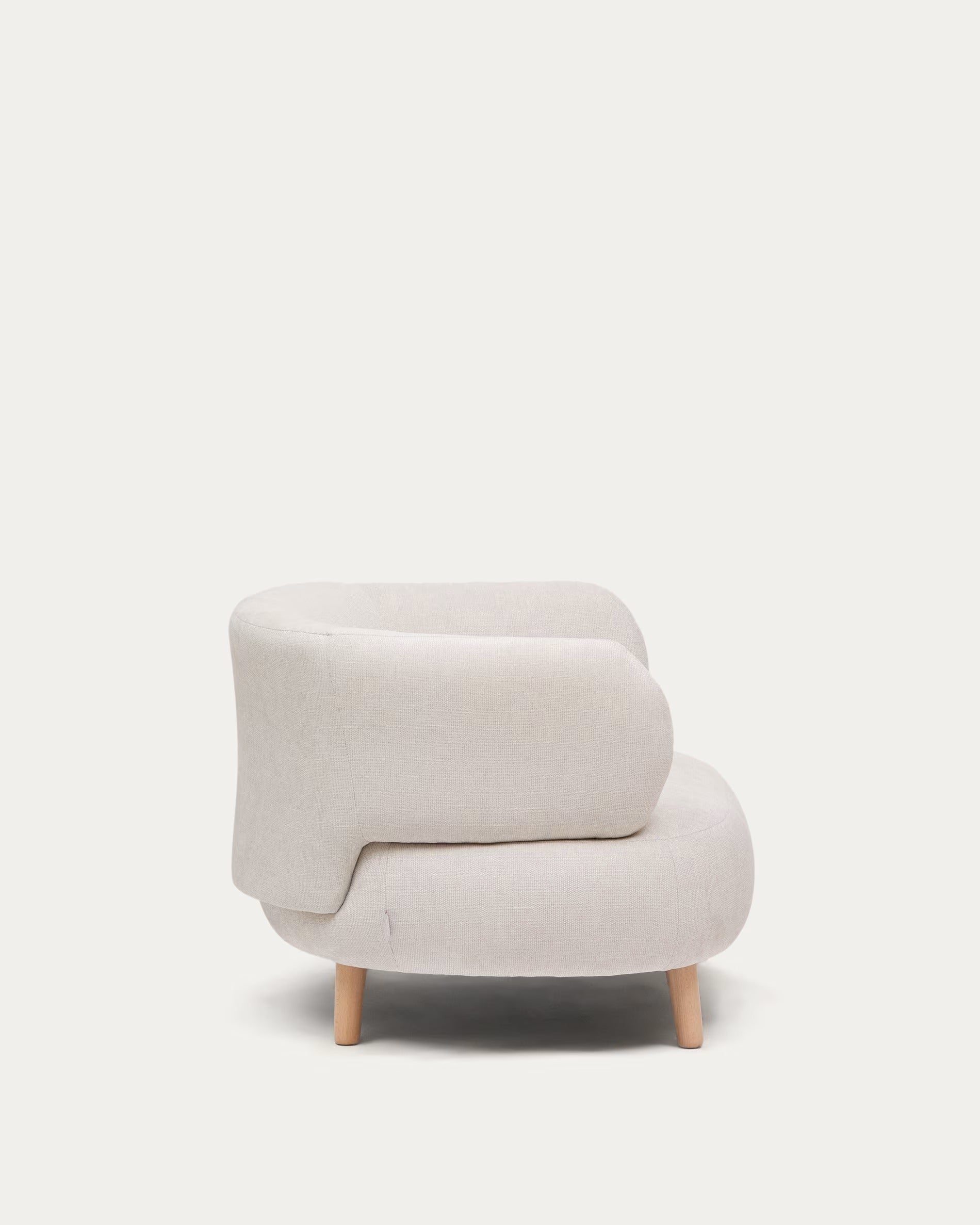 Fauteuil LUISA parelmoer chenille met een basis van massief beukenhout