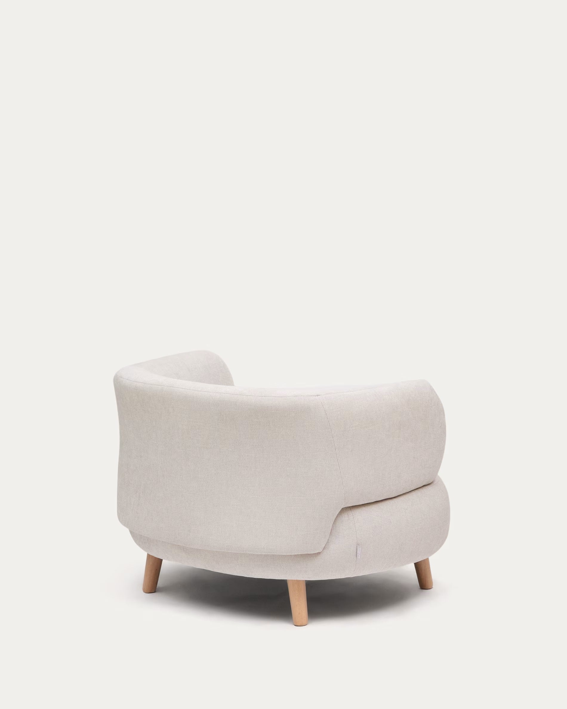 Fauteuil LUISA parelmoer chenille met een basis van massief beukenhout