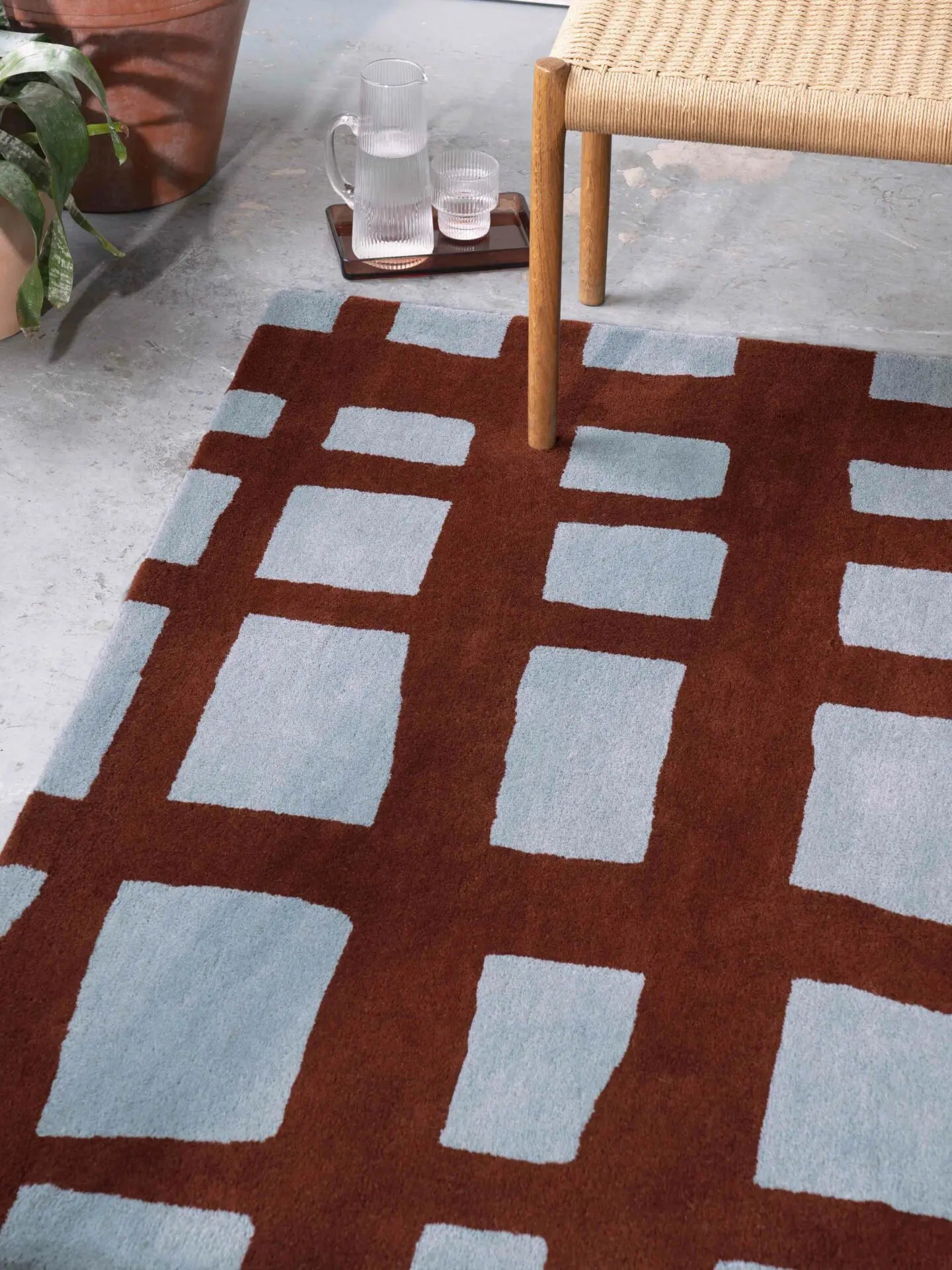 Vloerkleed ARLO BRICK bordeaux met grijs