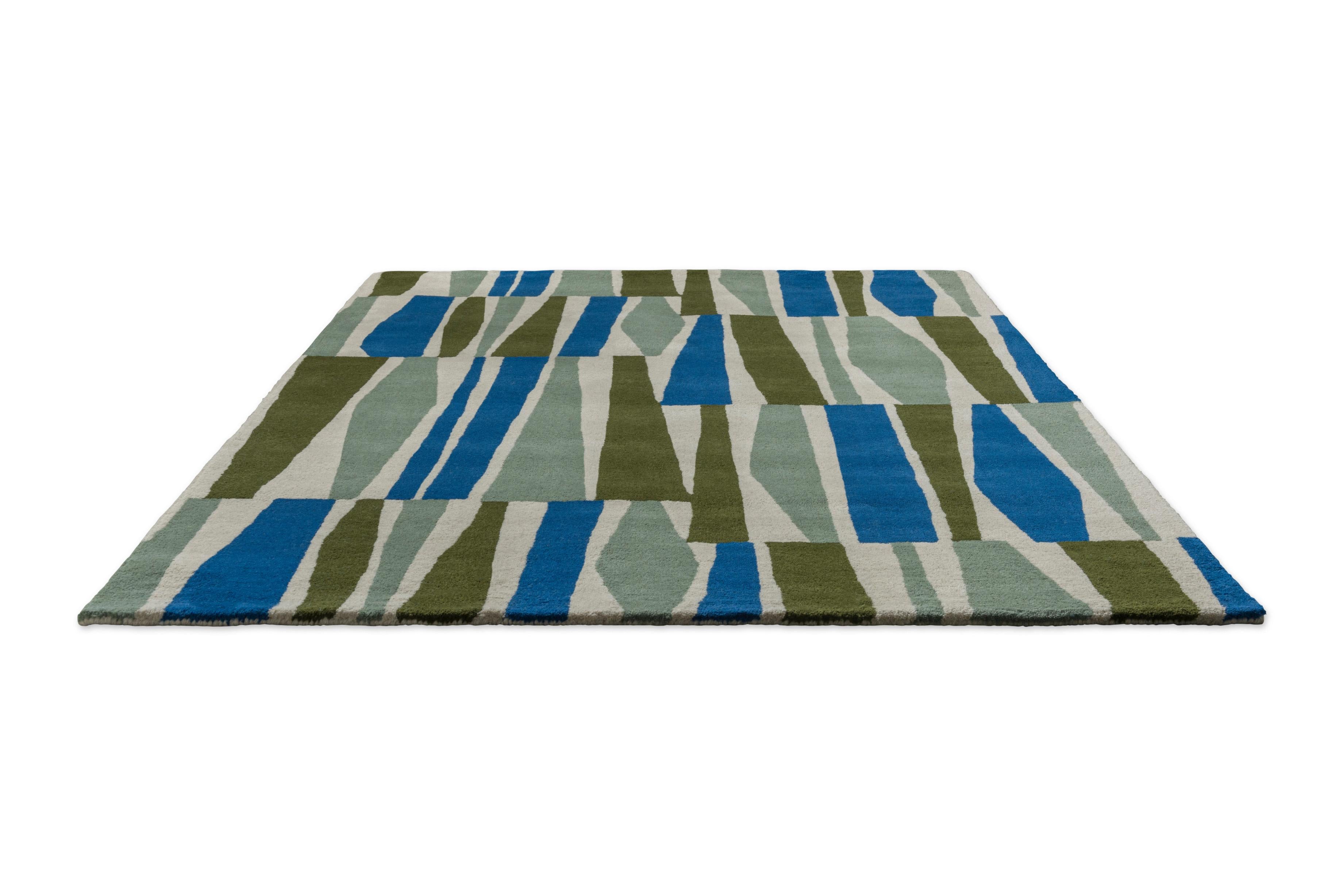 SAKU OLIVE rug in olive green with blue