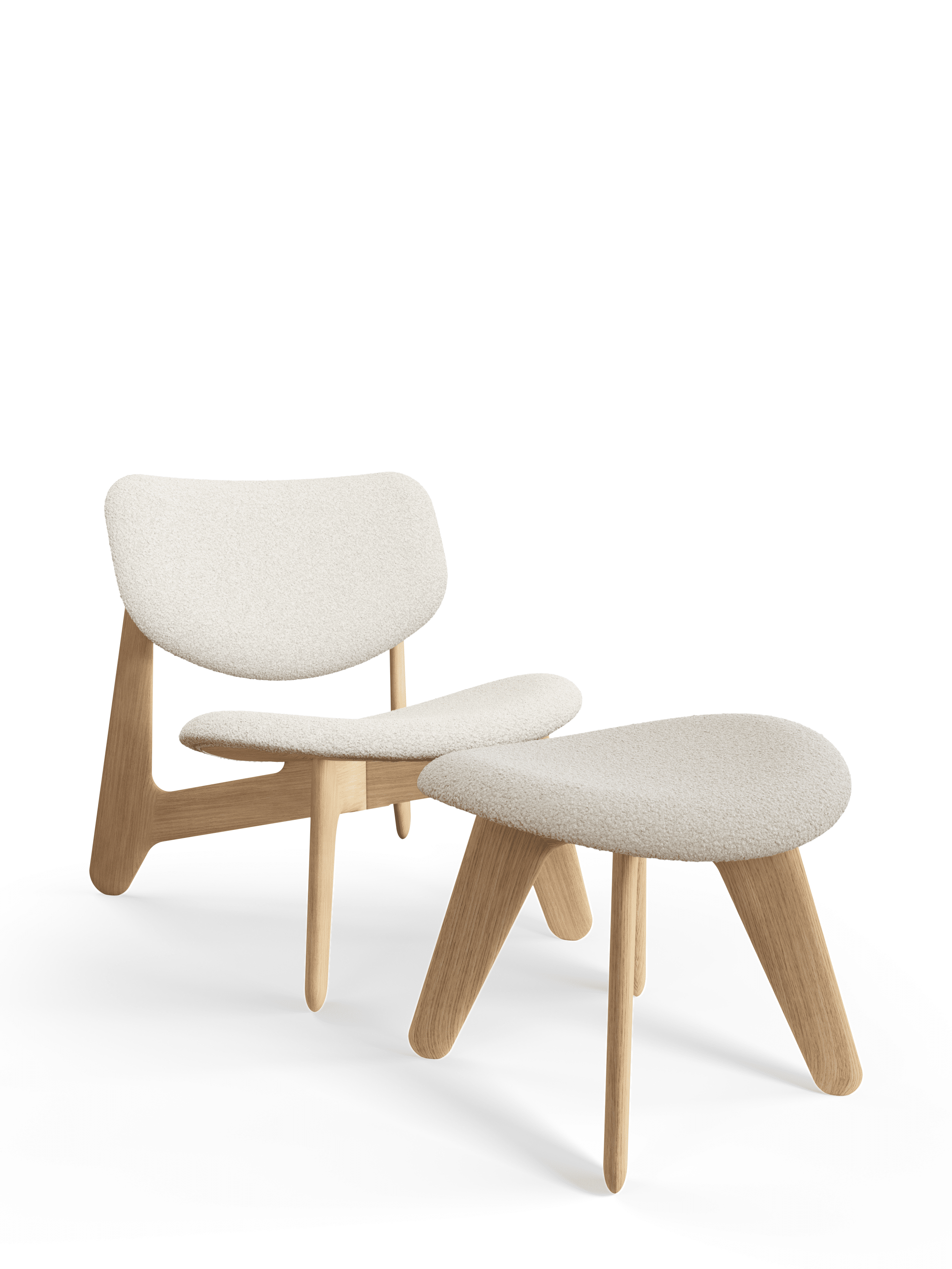 Hocker SLAB beige Boucle mit Eichenbasis