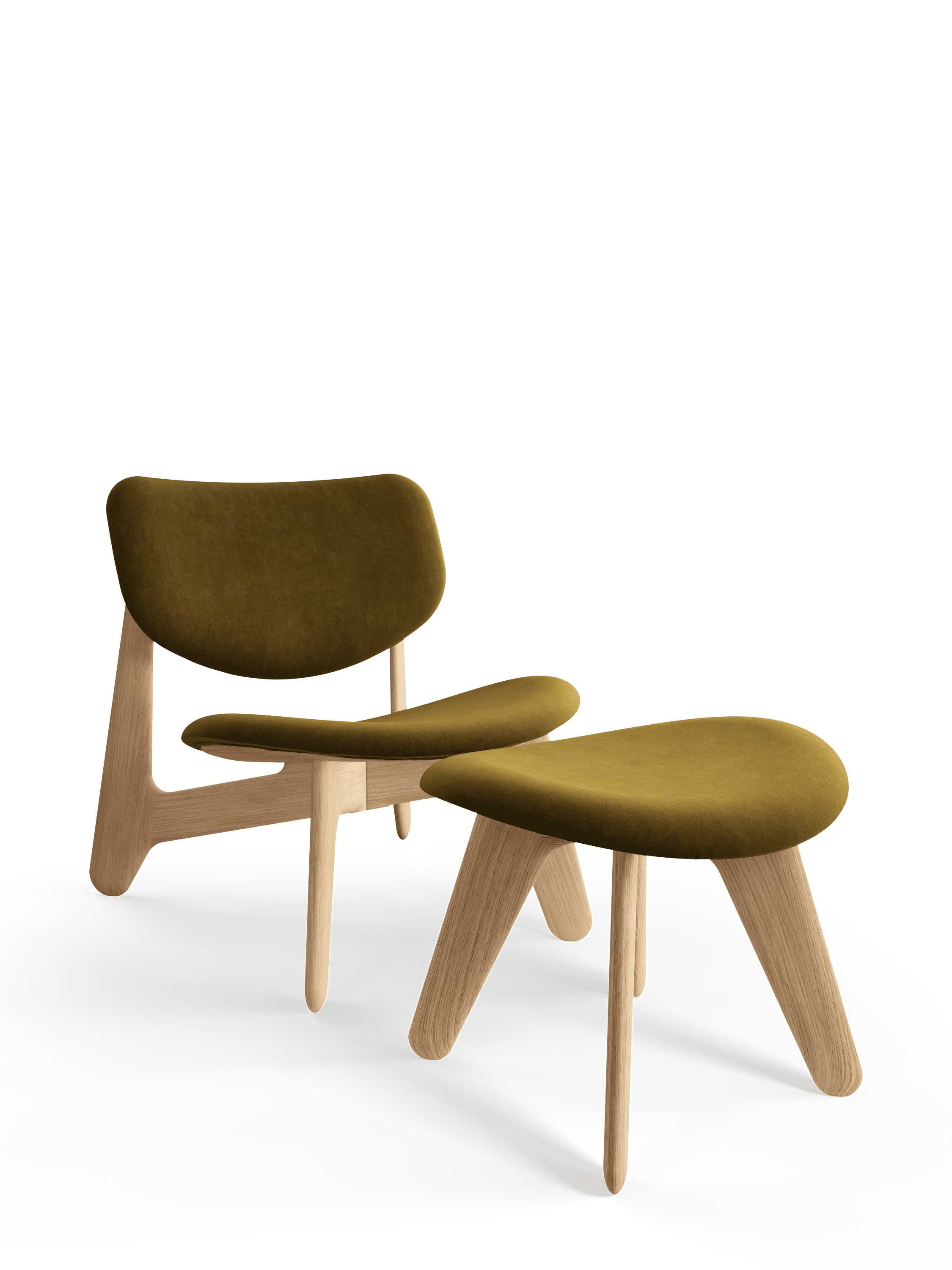 Fotel SLAB khaki z dębową podstawą