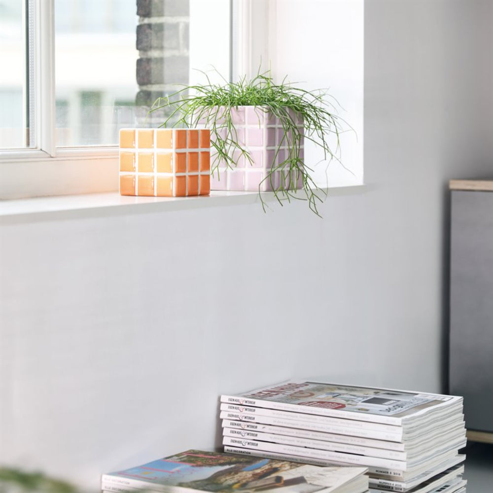 Blumentopf TILE orange mit Weiß