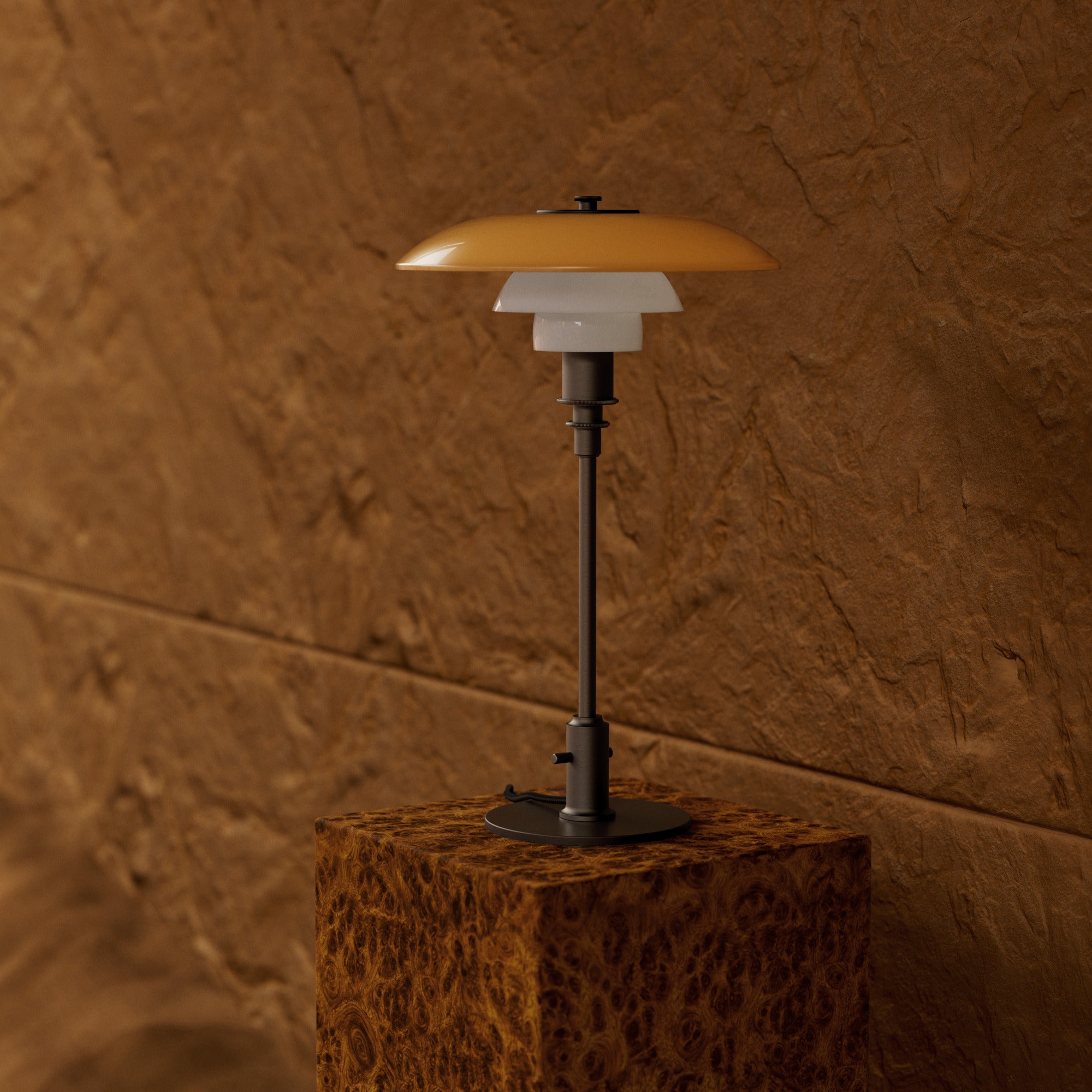 Tischlampe PH 3/2 - Jahrhundertsausgabe weiß mit orangefarbener und brauner Basis
