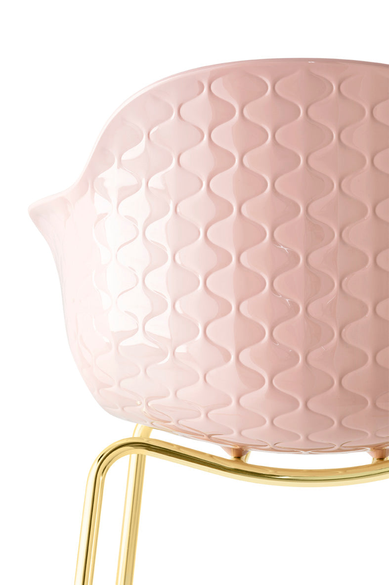 SAINT TROPEZ chair with pink seat and golden metal base