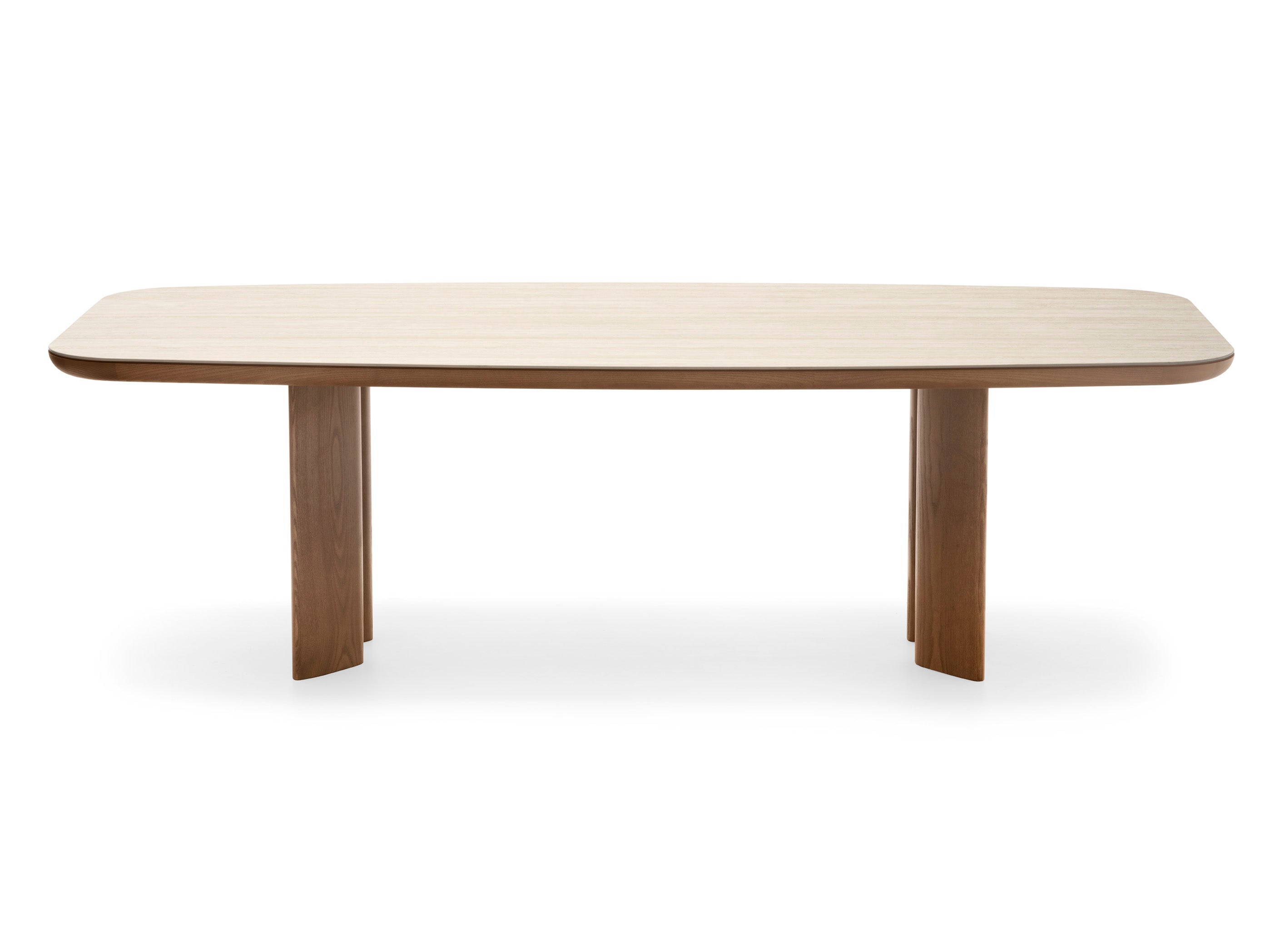 Tafel SANDY beige blad met notenhouten basis