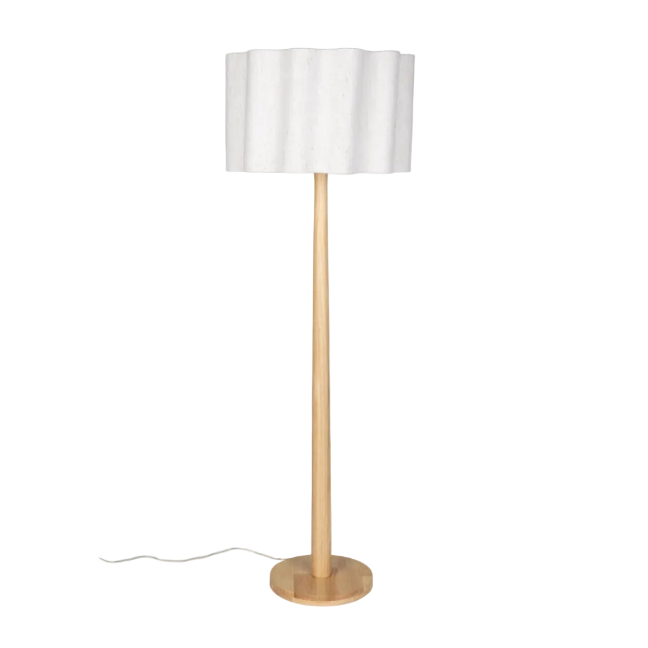 Lampa podłogowa SCALLOP złamana biel z drewnianą podstawą