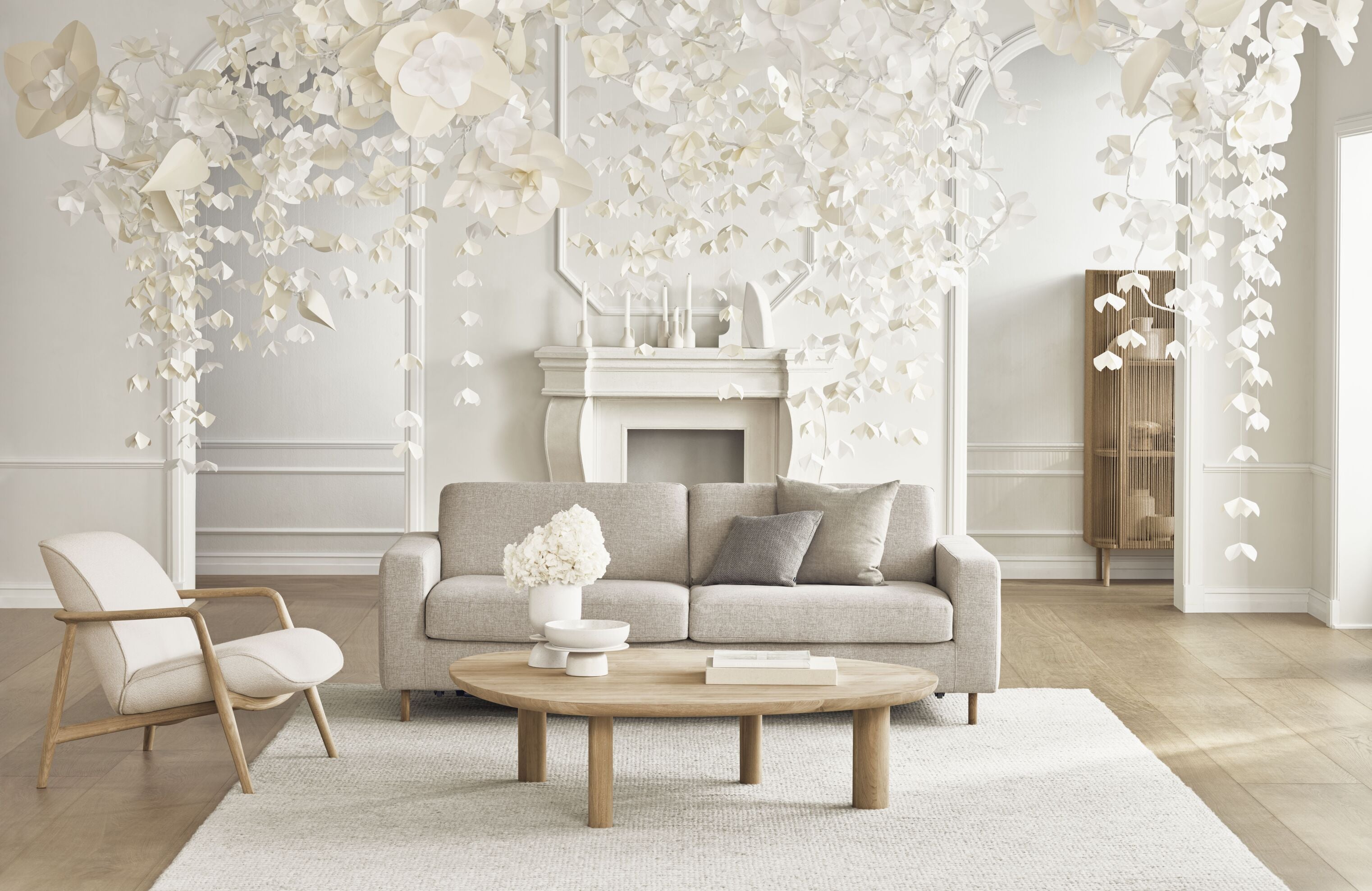 Sofa 2,5-zits SCANDINAVIA met een zwart gelakte eikenhouten basis