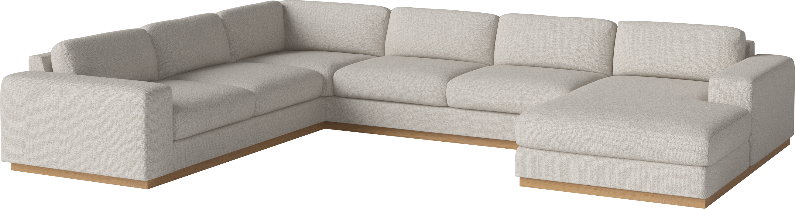 Hoekbank met chaise longue SEPIA rechts met eiken basis