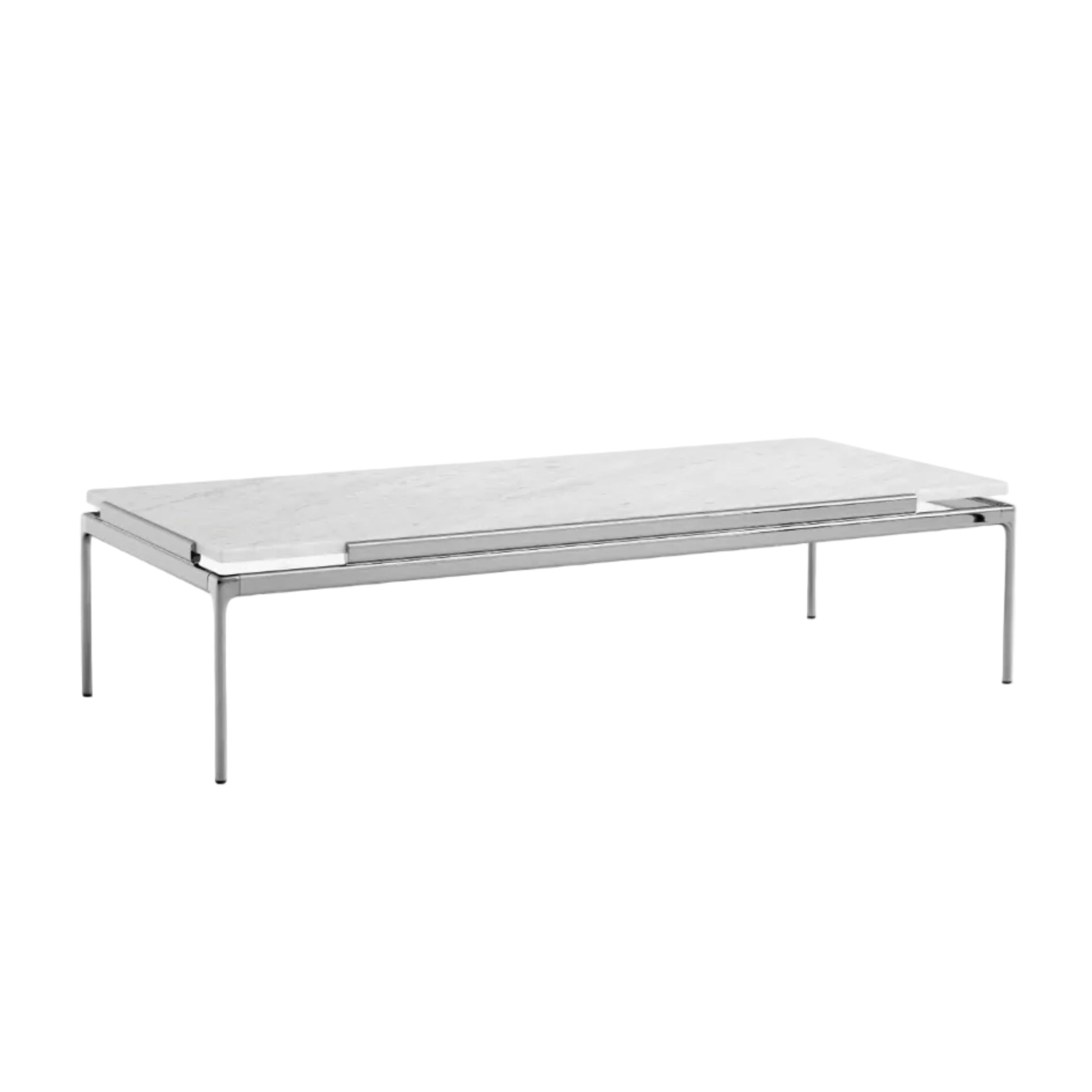 Salontafel SETT LN12 met een wit marmeren blad en een verchroomde basis