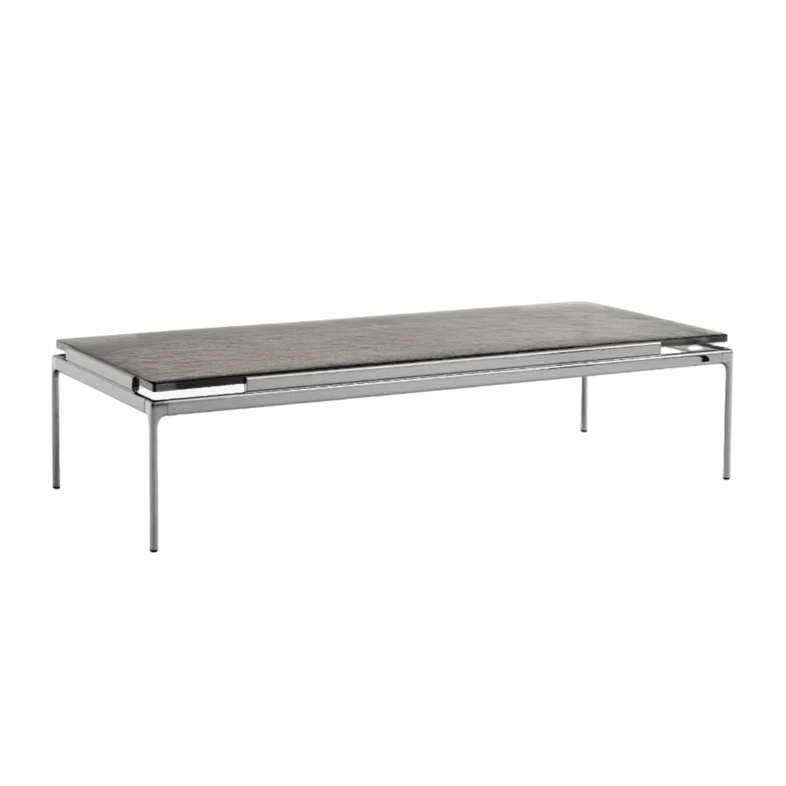SETT LN12 salontafel met een rookglazen blad en een verchroomde basis