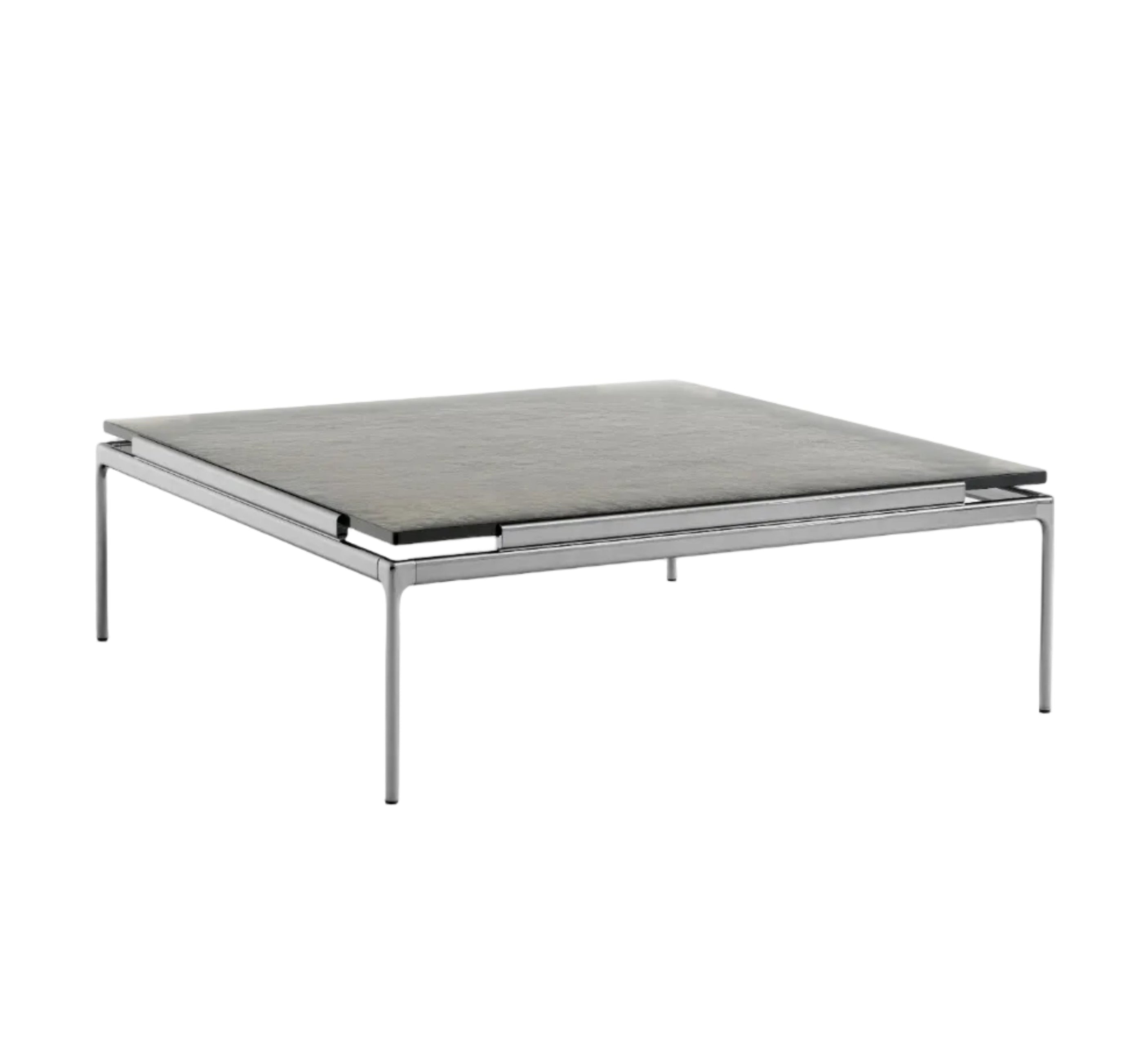 Vierkante salontafel SETT LN13 met rookglas blad en verchroomde basis