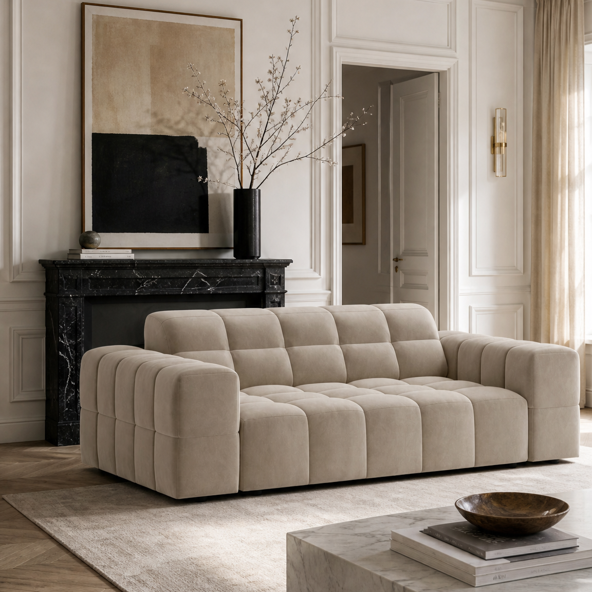 Sofa van fluweel voor 2 personen JENNIFER donkerbeige