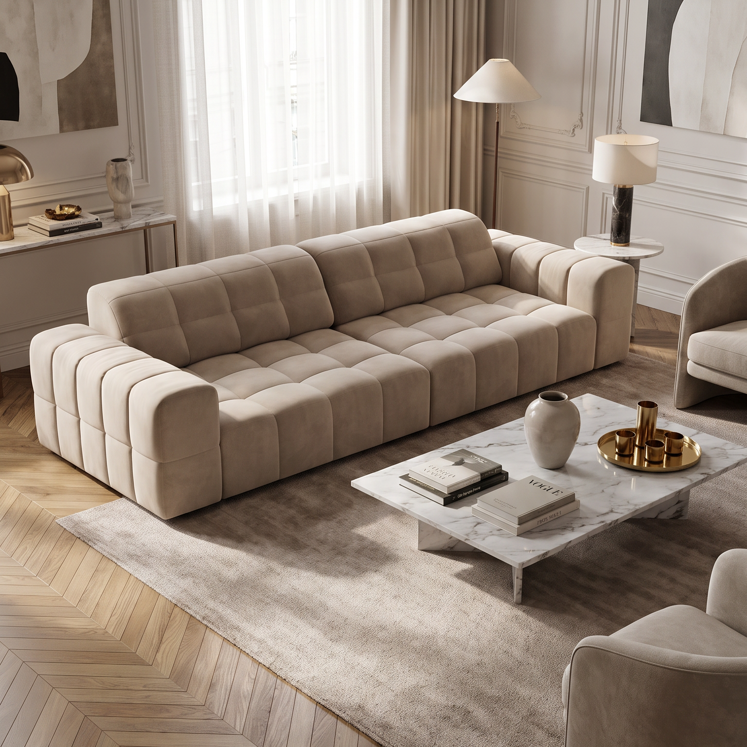 Sofa van fluweel voor 4 personen JENNIFER donkerbeige