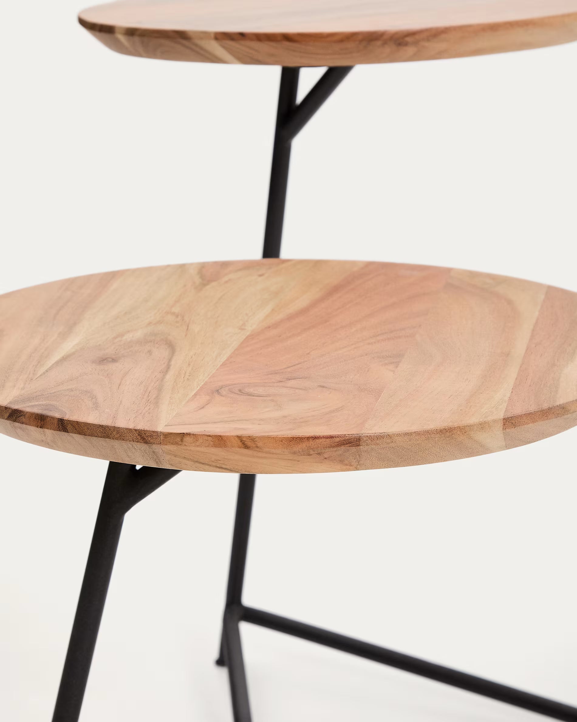 Zestaw stolików VINTARA lite drewno akacjowe z czarną podstawą