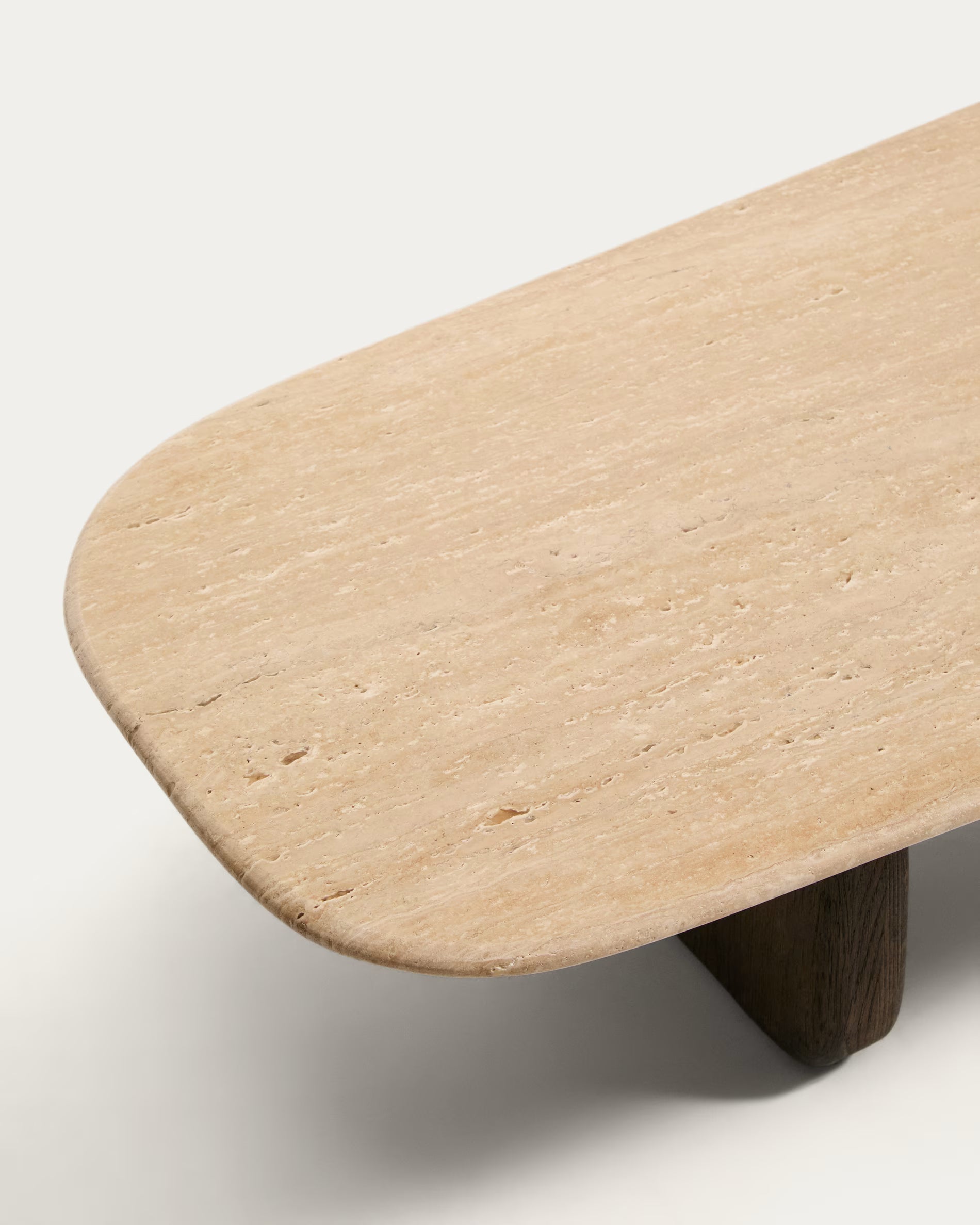 PIRITA Coffee Table in Travertine with Dark Wooden Base