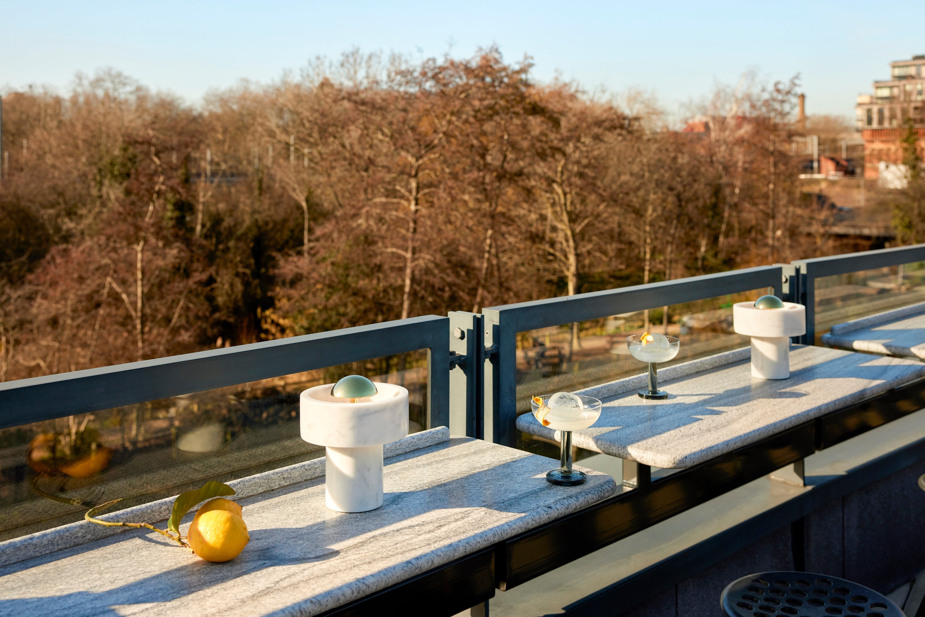 Portable lamp stone marble with silver finish