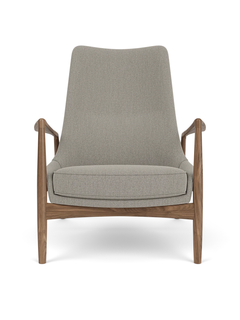 Fauteuil met hoge rugleuning THE SEAL grijs met notenhouten basis