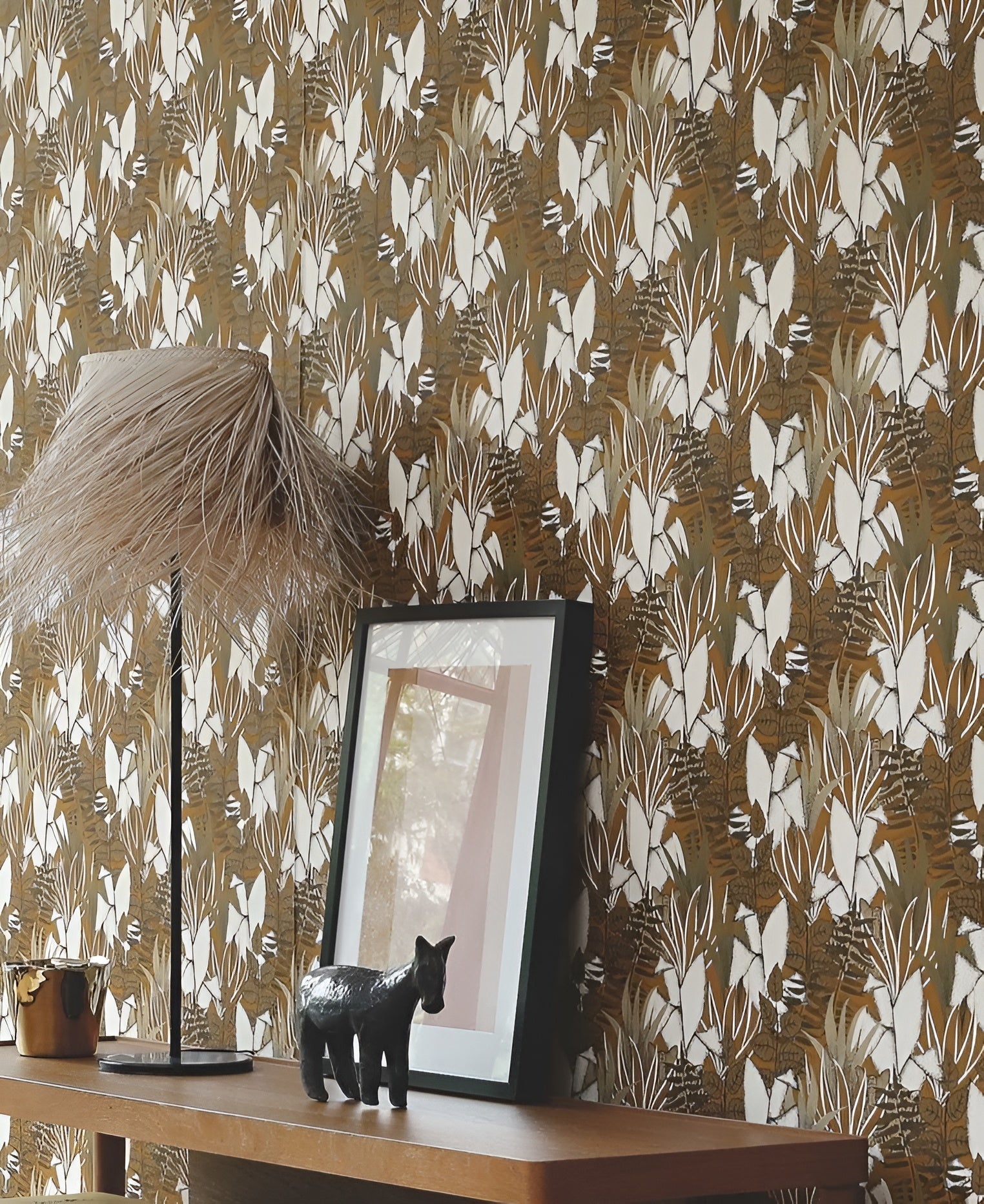 Structuurtapijt met jungleplantenmotief TIGRIS - KAKI khaki