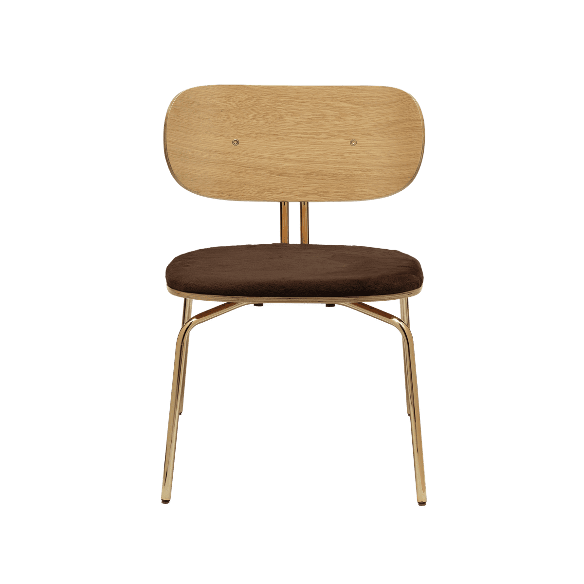 Neugieriger Sessel brauner Plüsch mit einer goldenen Basis