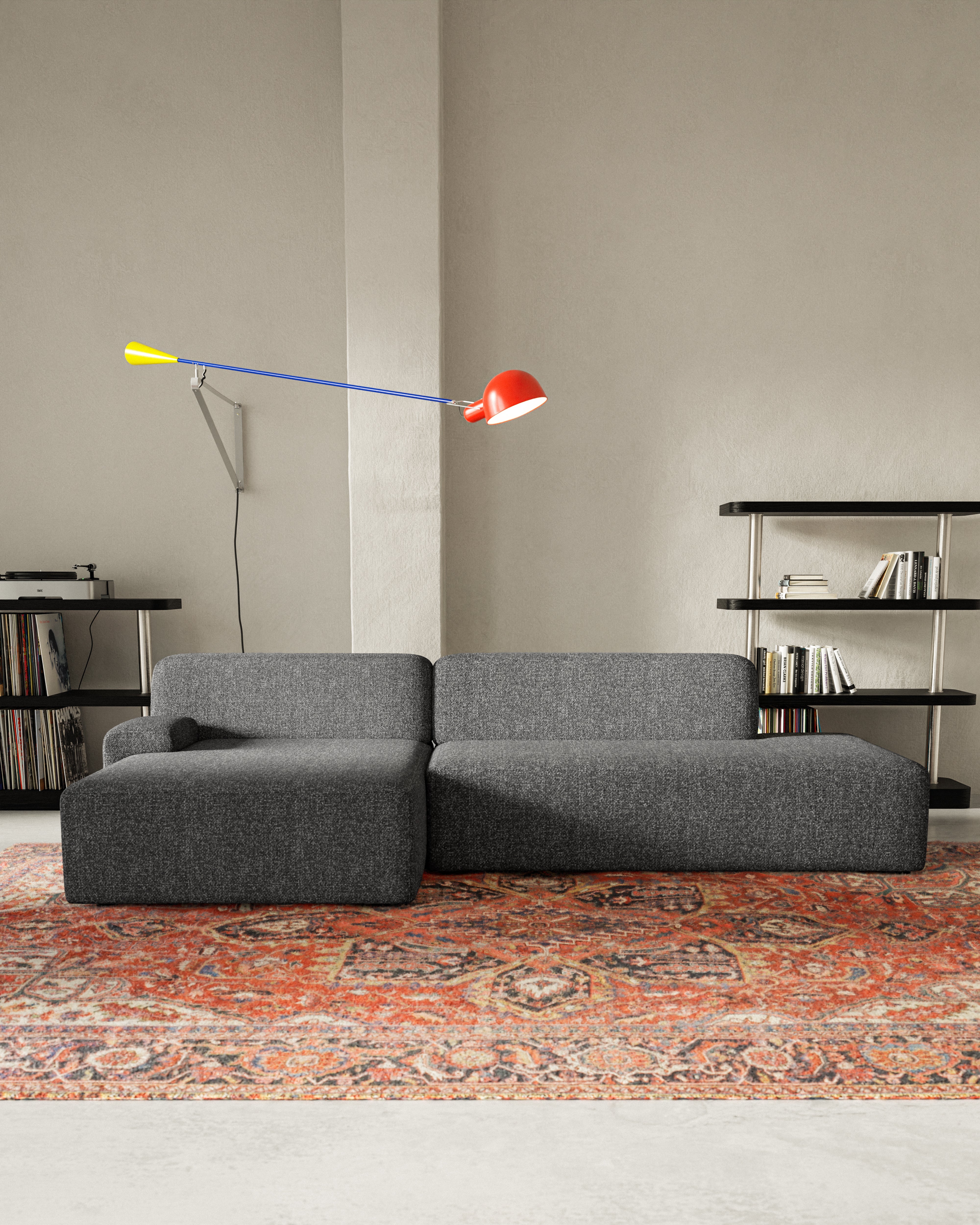 Offene linke modulare Eckcouch UMI stein schwarz