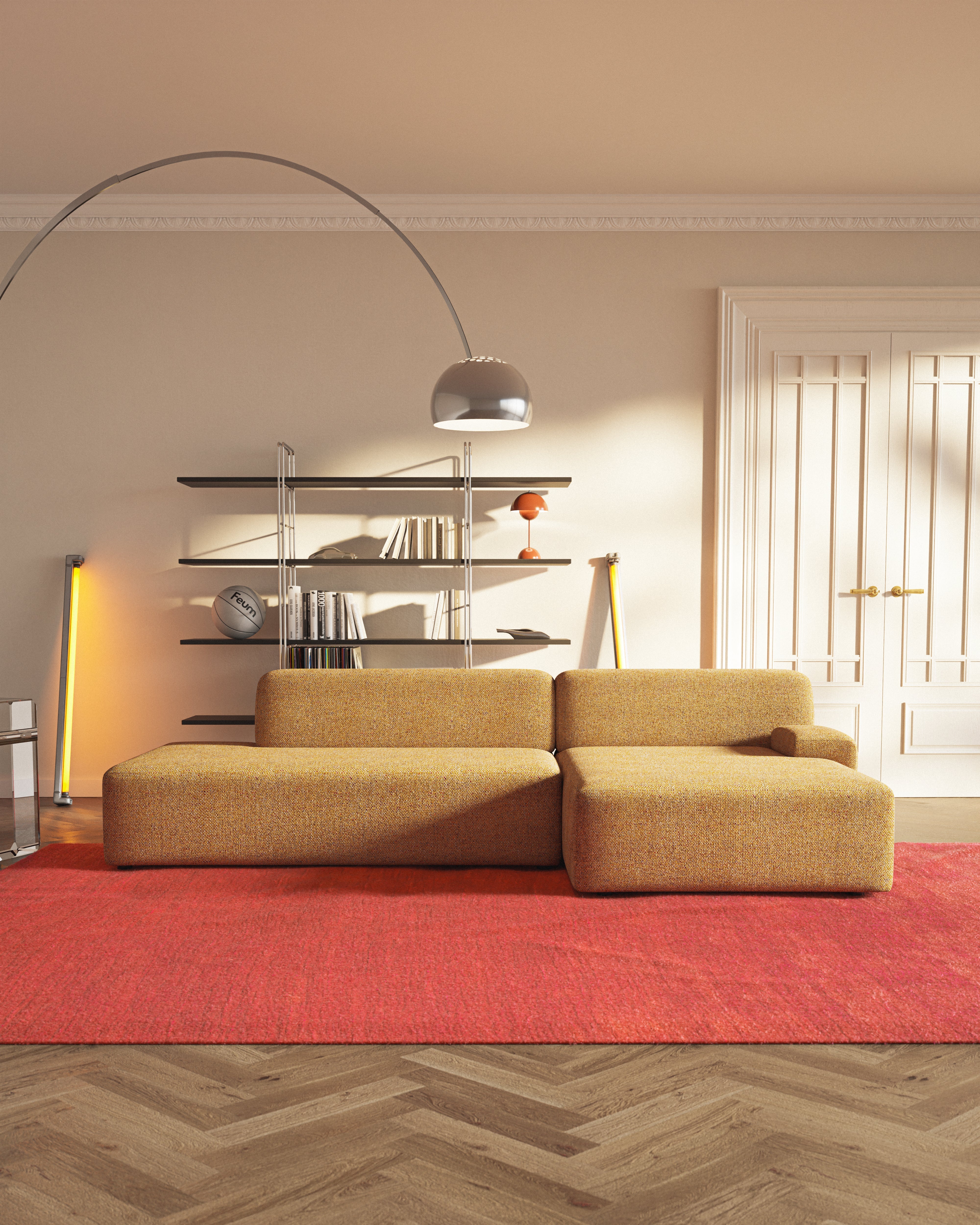 Open right-sided modular corner sofa UMI autumn orange